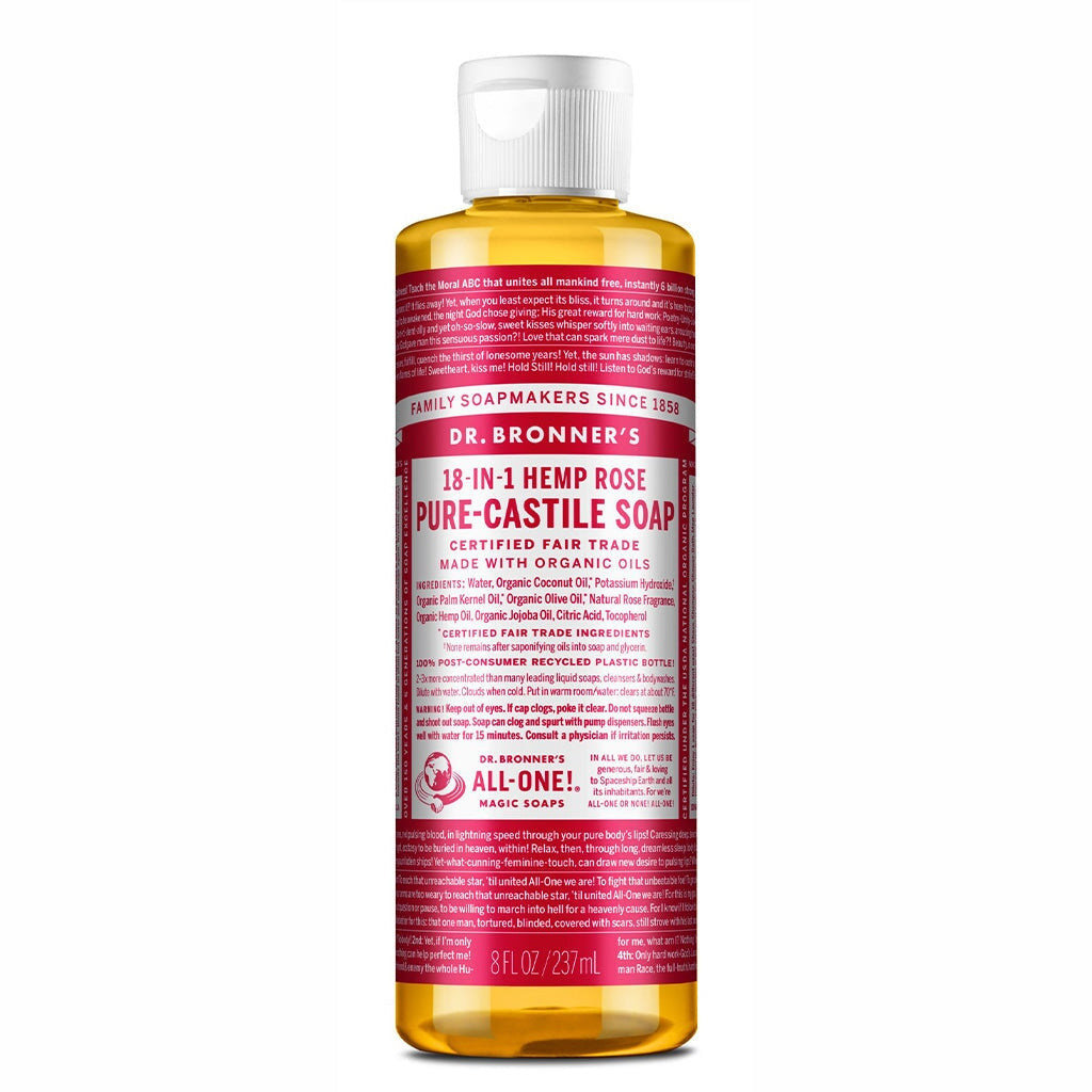 Dr. Bronner's Pure-Castile Liquid Soap - Organic Rose Scent (18-in-1 Uses: Body Wash, Face Cleanser, Shampoo & More) for Sensitive Skin & Eco-Friendly Home
