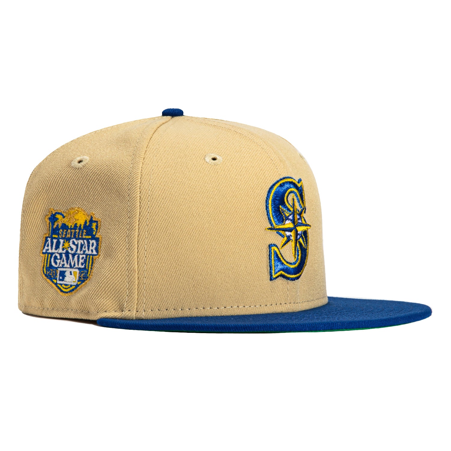 New Era 59Fifty Seattle Mariners 2023 All Star Game Patch Baseball Cap - Tan & Royal Blue Adjustable Snapback Hat for Men & Women - Perfect for Baseball Games, Sports Events & Casual Wear