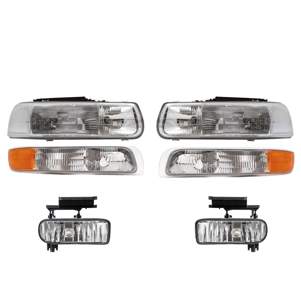 Brock Replacement 6-Piece Headlight Kit - Compatible with 1999-2002 Chevy Silverado Pickup Truck - Includes Fog Lights & Side Marker Lights - Perfect for Night Driving & Off-Road Adventures