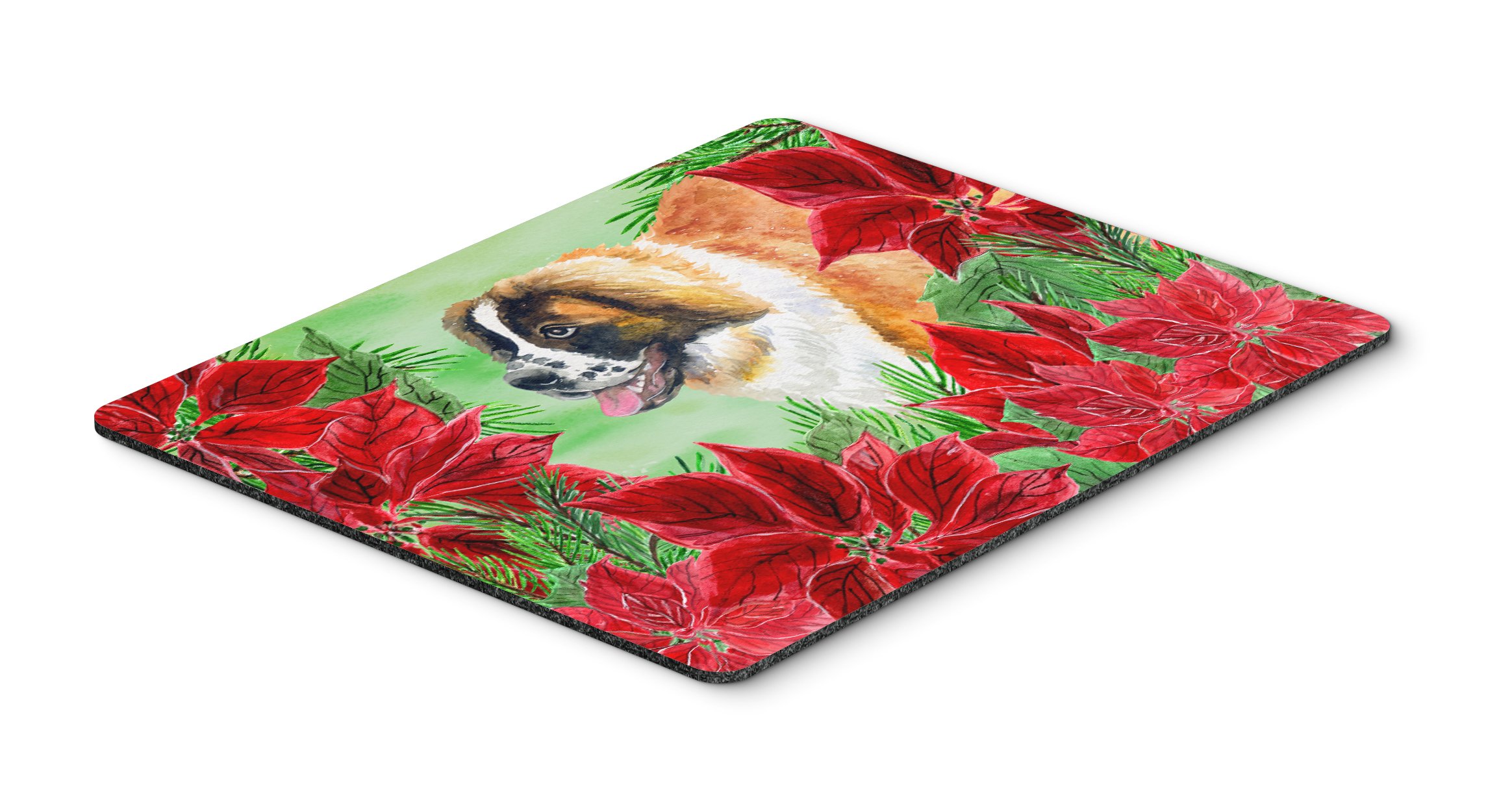 Saint Bernard Poinsettas Mouse Pad - Large Washable Non-Slip Desk Mat for Home Office, Gaming & Computer Work | Holiday-Themed Hot Pad & Trivet for Kitchen Decor | Perfect Gift for Pet Lovers