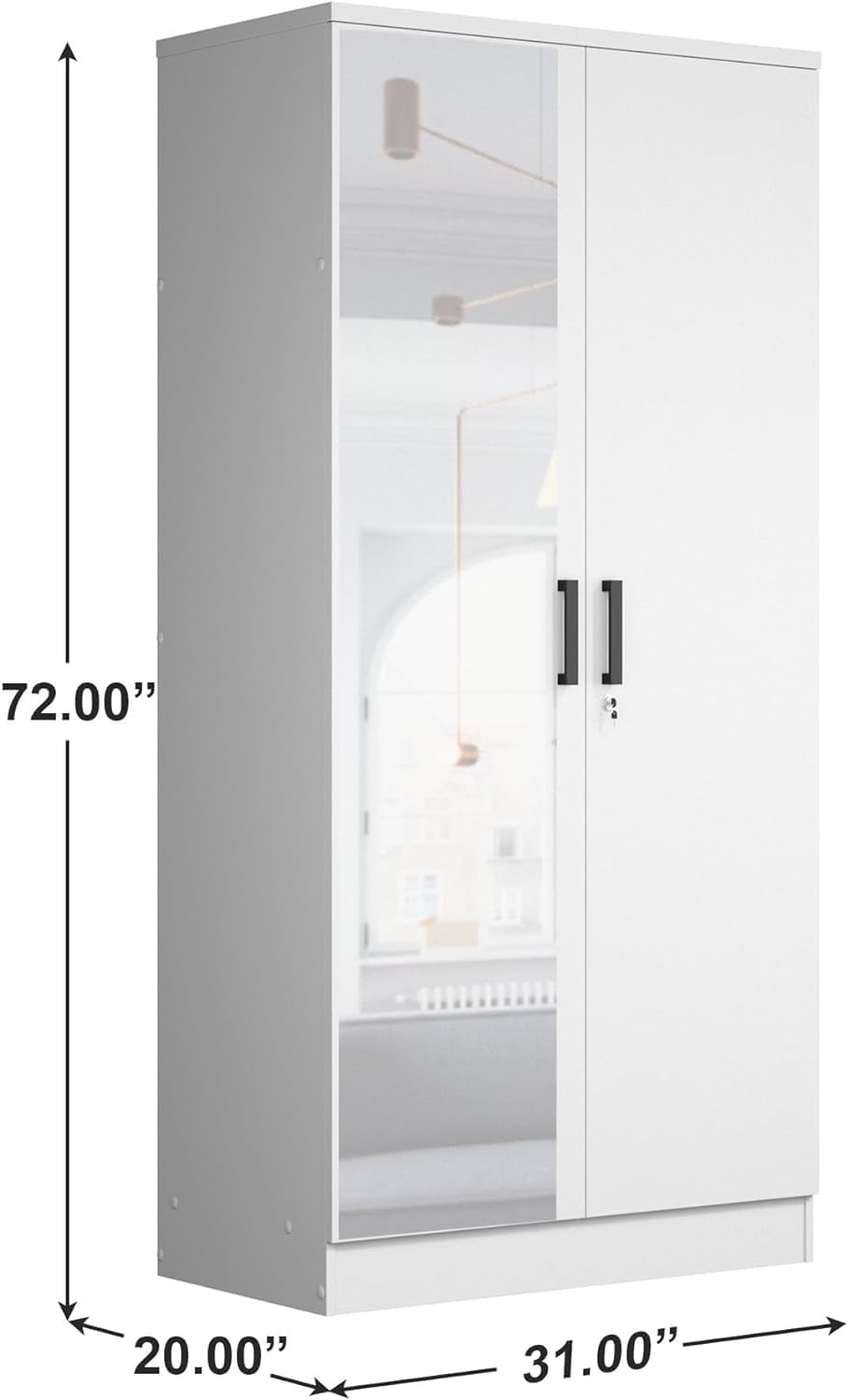 Woodpeckers White 2-Door Wardrobe with Mirrored Doors - Modern Bedroom Furniture for Closet Organization & Storage