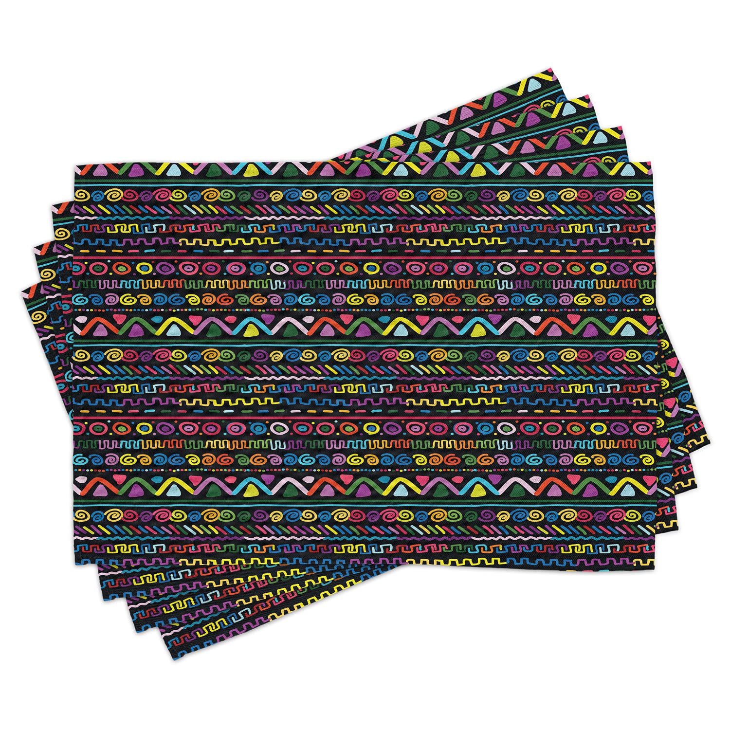 Ambesonne 4-Pack Colorful Geometric Placemats - Hand-Drawn Art Design Washable Fabric Table Mats for Dining Room & Kitchen Decor | Perfect for Dinner Parties, Holiday Meals & Everyday Use