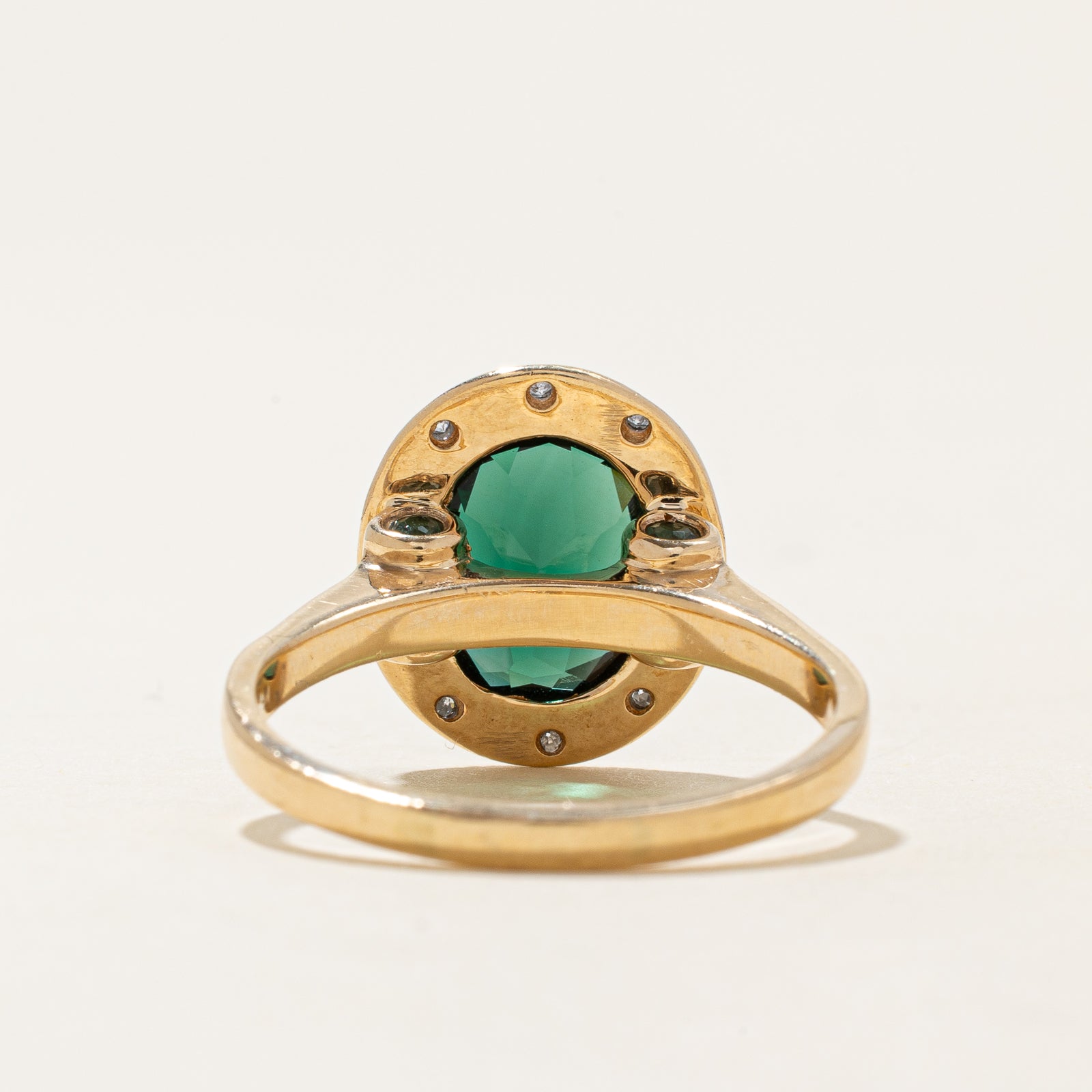3.20ct Synthetic Emerald & Diamond Halo Ring - 0.07ctw Total Diamond Weight - Size 9.5 - Elegant Engagement, Wedding or Anniversary Jewelry Gift for Women