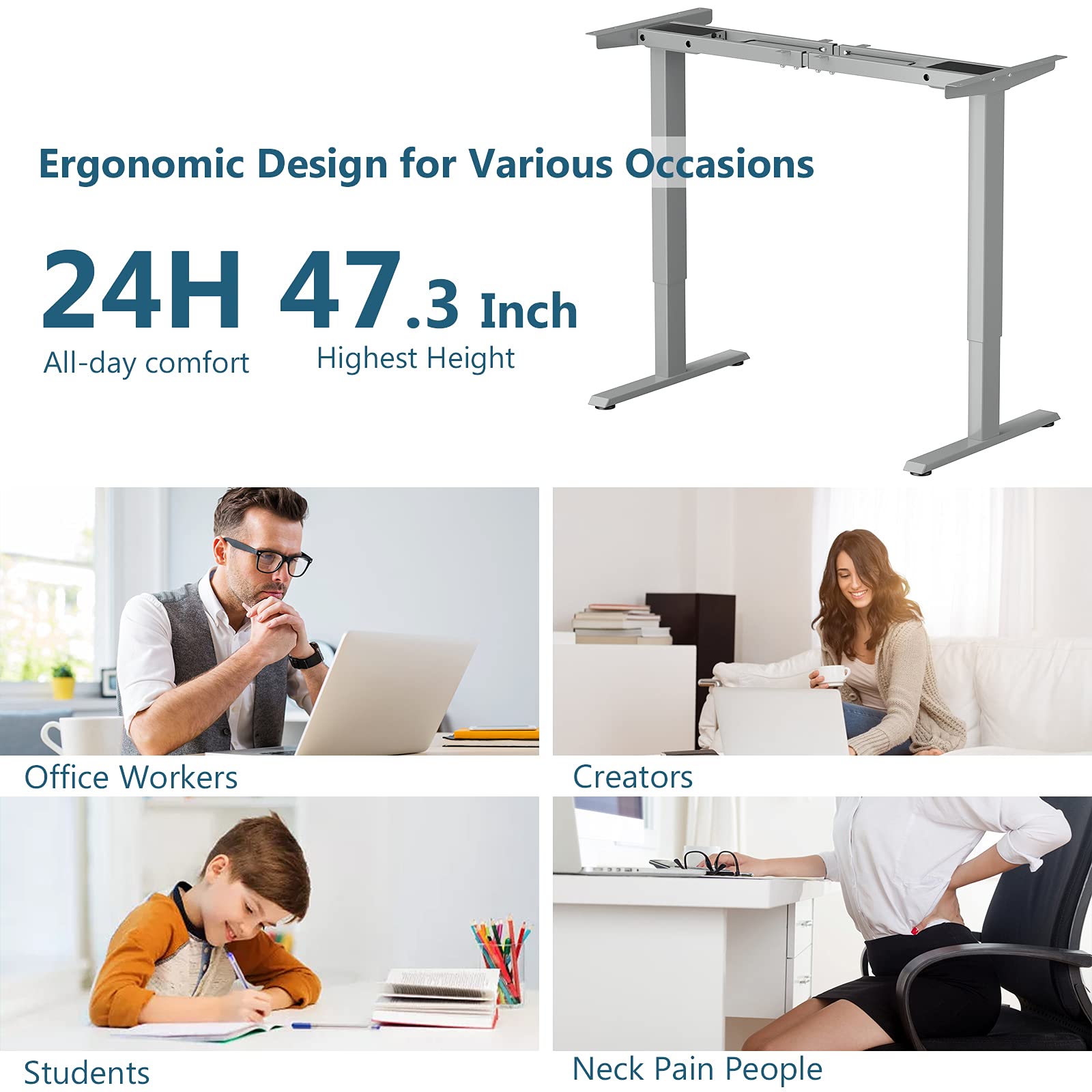 Tangkula Dual-Motor Adjustable Height Electric Standing Desk Frame - Ergonomic Sit Stand Workstation with Memory Controller & Cable Tray - Home Office & Gaming Setup (Grey)