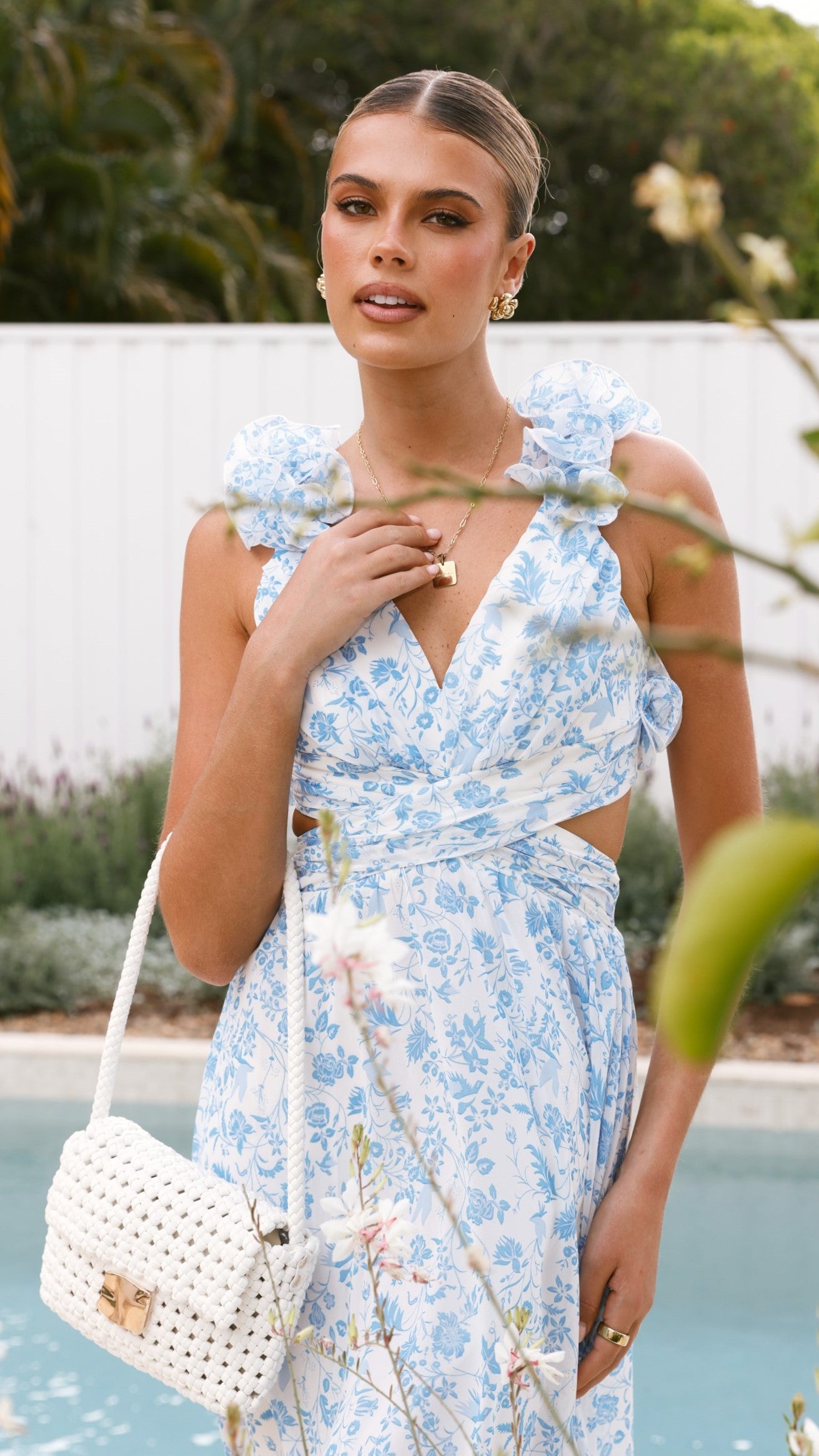 Galilhai Maxi Dress - Blue & White Flowy Summer Beach Dress for Women | Perfect for Vacations, Weddings & Casual Outings