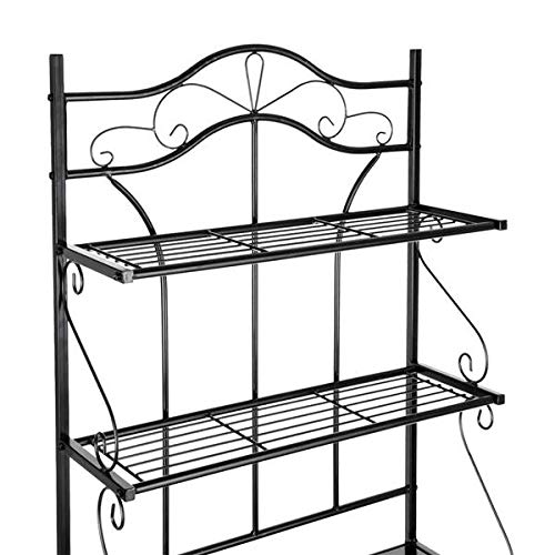 5-Tier Metal Kitchen Bakers Rack with Wine Storage - Cappuccino Finish Scroll Design, Black - Perfect for Small Spaces, Pantry Organization & Wine Display in Home, Restaurant or Cafe