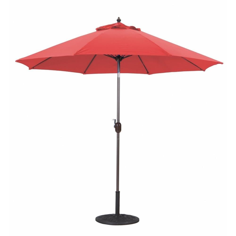 9FT Round Aluminum Patio Umbrella with Manual Tilt - Sunbrella Fabric in Cardinal Red & Bronze Pole - Perfect for Poolside, Backyard, and Outdoor Dining Areas