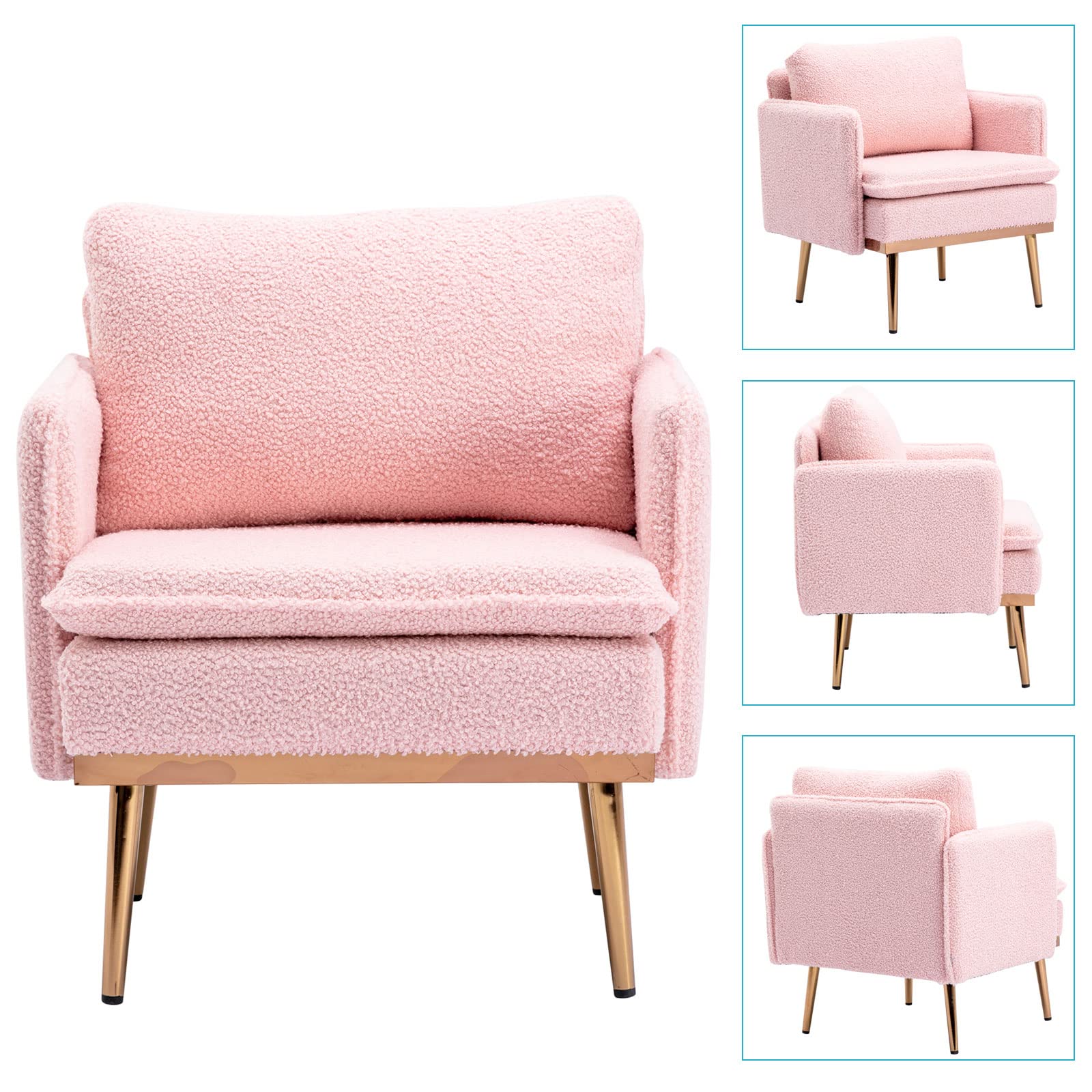 Mid Century Modern Accent Chair - Pink Tufted Upholstered Lounge Chair for Living Room & Bedroom, Polyester Single Sofa for Reading, Relaxing & Home Decor | Comfortable Indoor Armchair Furniture
