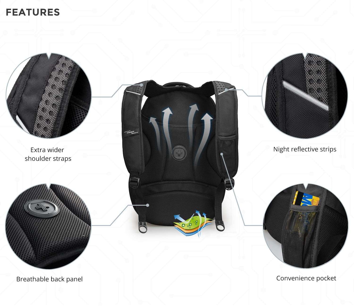 Swissdigital CIRCUIT Men's Laptop Backpack - USB Charging Port & RFID Protection - Fits 15.6 Inch Laptops - College, Business & Travel Backpack - Black (J14-BR) | Perfect for Work Commute, School & Airplane Carry-On