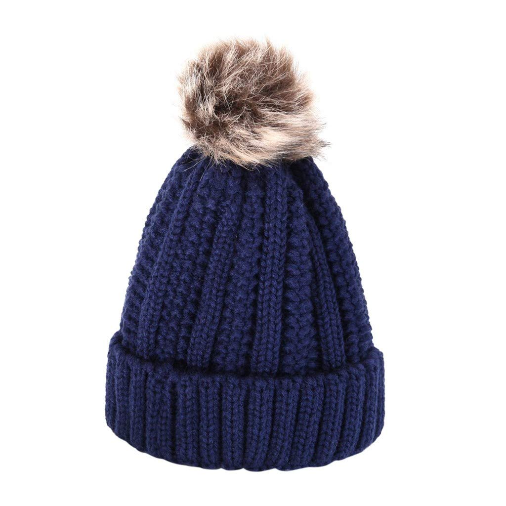Women's Winter Faux Fur Pom Pom Knit Beanie Hat - Warm Fleece Lined Slouchy Skull Cap for Skiing & Snow Activities | Cozy Cold Weather Accessory