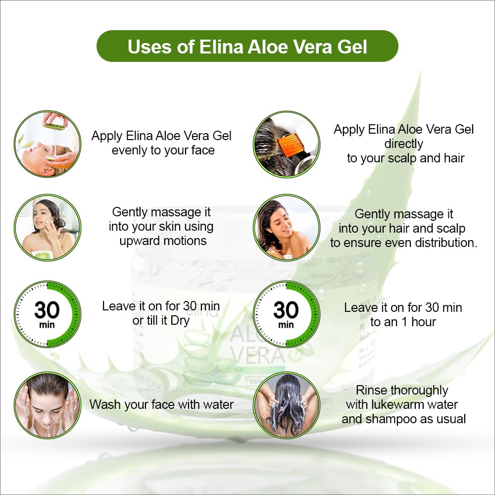 Elina Green Cucumber Pure Aloe Vera Gel - 500gm Natural Face & Hair Care for Acne Scars, Glowing Skin | Non-Toxic Multipurpose Gel for Hydration, Sunburn Relief & Daily Skincare Routine