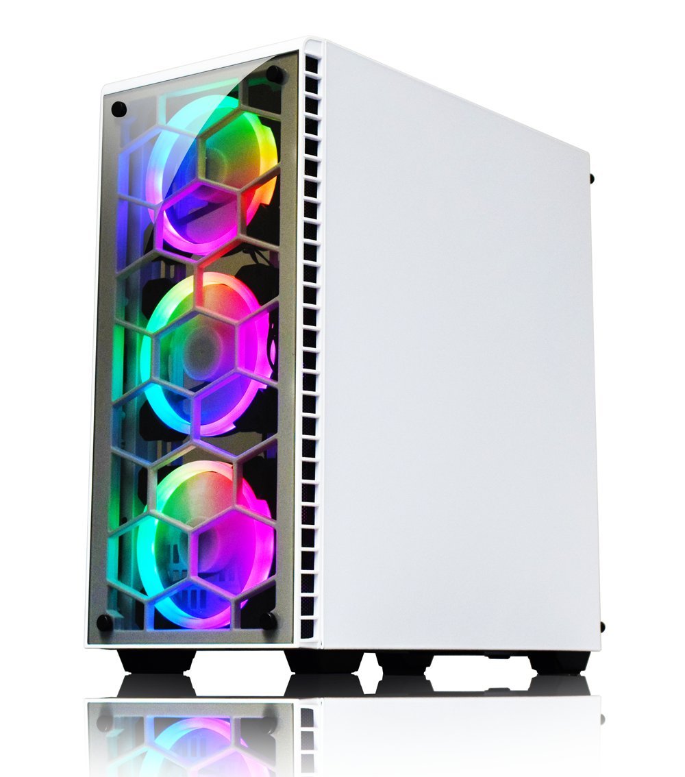 Kolink Observatory Midi Tower RGB Gaming PC Case - ATX/Micro-ATX Tempered Glass Window Computer Case - White LED Lighting for Gaming Setup & Home Office