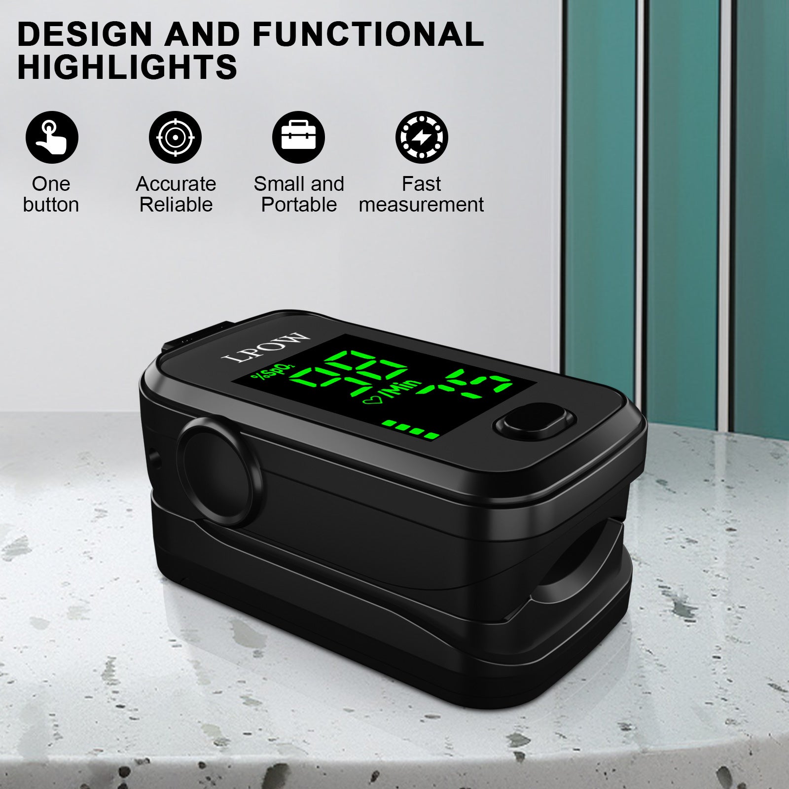 LPOW Fingertip Pulse Oximeter - Accurate Blood Oxygen Saturation (SpO2) & Heart Rate Monitor with Batteries & Lanyard - A310E - Perfect for Home Use, Travel, and Fitness Tracking