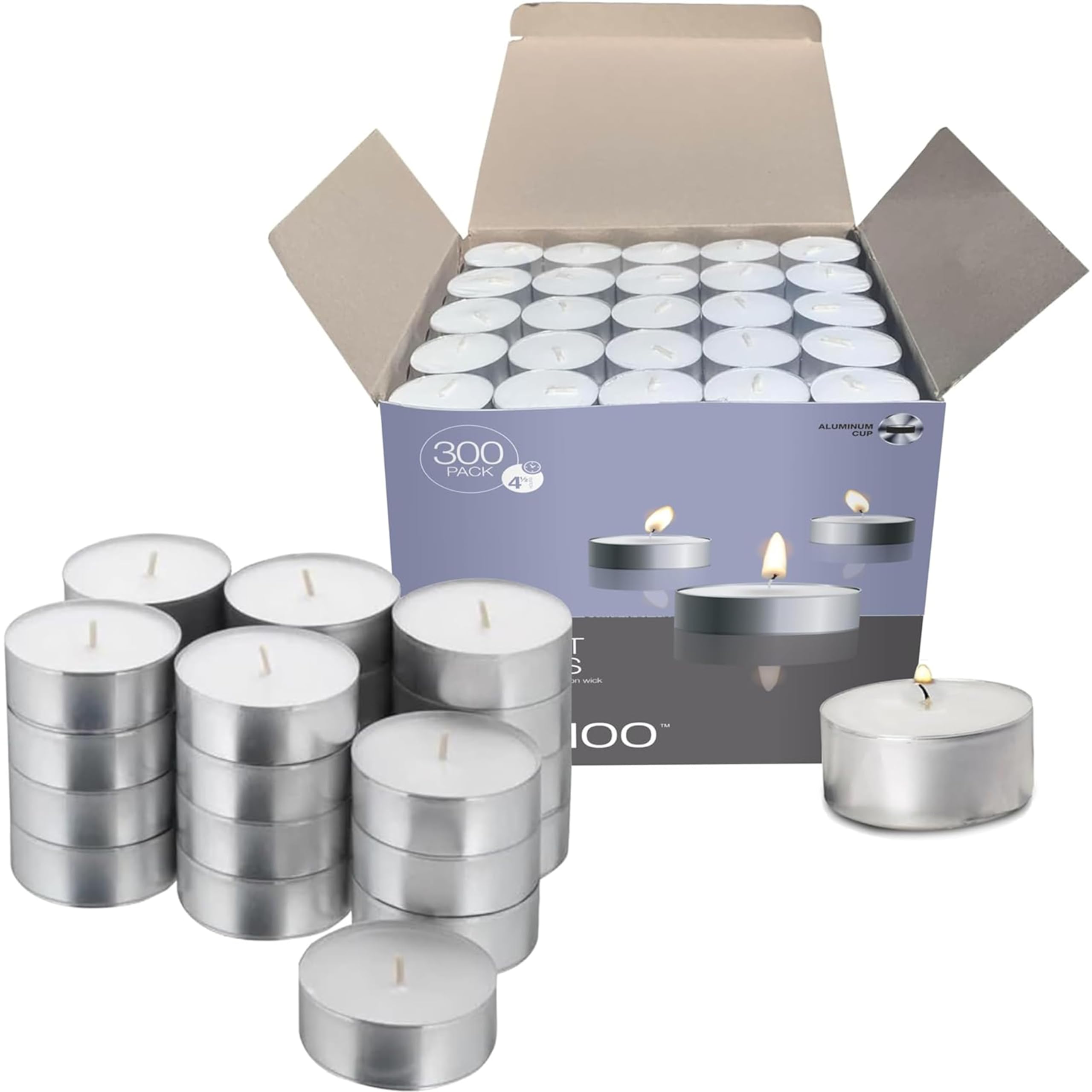 300 Pack Unscented Tealight Candles in Metal Cups - 4.5 Hour Burn Time, Clean White Votive Candles Bulk for Weddings, Romantic Dinners, Spa & Hotels - Perfect for Candle Holders, Centerpieces, Aromatherapy & Home Decor by PARNOO