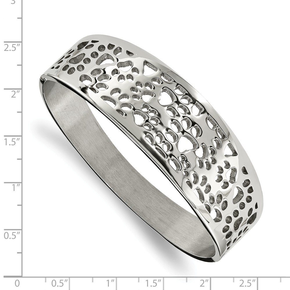 Jewels By Lux Stainless Steel Polished Paw Print Cut Out Hinged Bangle Bracelet - Elegant Pet Lover Jewelry for Women, Perfect Gift for Dog & Cat Owners