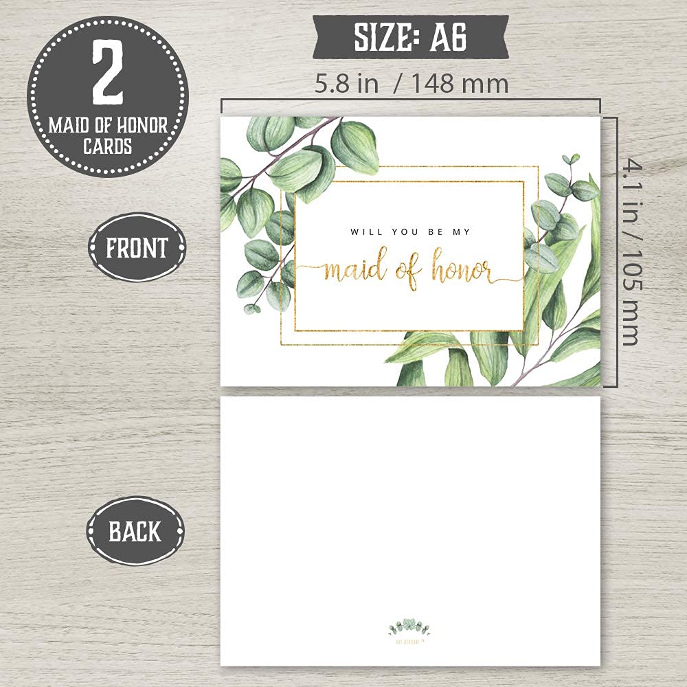 Will You Be My Bridesmaid Proposal Cards Set - 8 Bridesmaid & 2 Maid of Honor Cards with Envelopes | Greenery Wedding Party Invitation Stationery (10-Pack) - Perfect for Bridal Showers, Bachelorette Parties & Wedding Planning