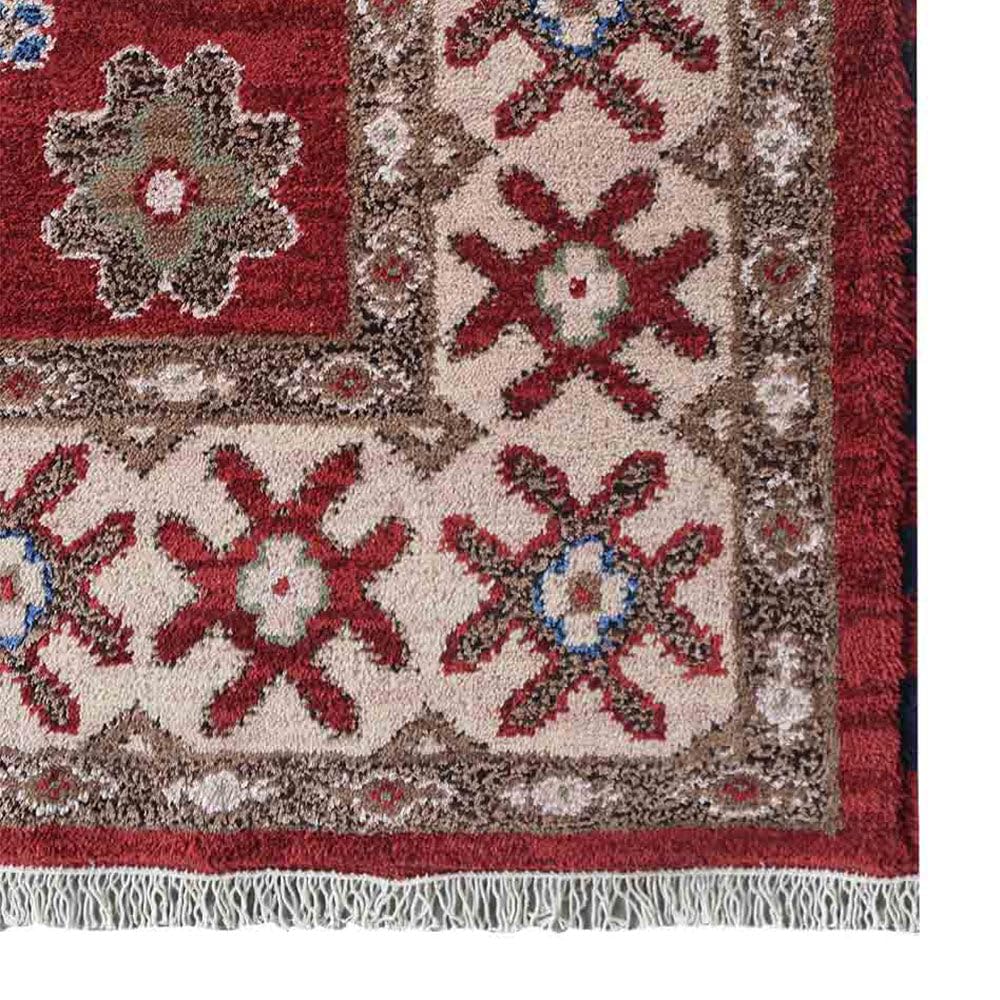 Hand Knotted Wool & Silk Eco-Friendly Oriental Area Rug 5'x8' Rectangle - Red Cream Traditional Design, Medium Pile Handmade Rug (AF0116) for Living Room, Bedroom & Office Decor