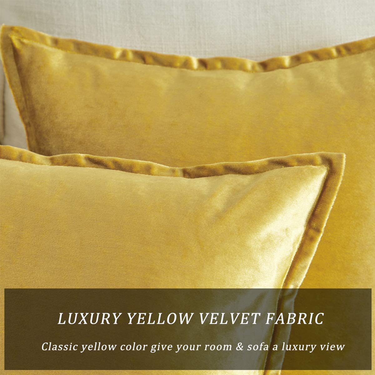 GIGIZAZA Yellow Velvet Decorative Throw Pillow Covers 24x24 Inches Square Couch Sofa Pillow Covers Set of 2 - Perfect for Living Room, Bedroom & Home Decor