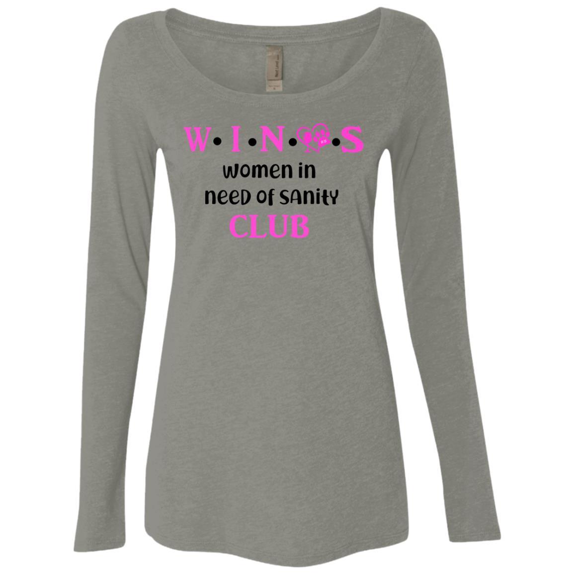 WineyBitches.Co WINOS Club Women's Tri-Blend Long Sleeve Scoop Neck T-Shirt - Soft & Comfortable for Wine Tasting, Girls Night Out & Casual Wear
