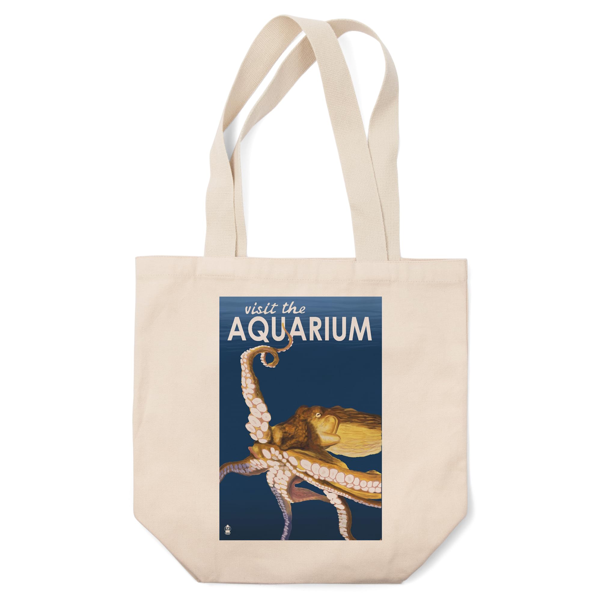 Lantern Press Octopus Visit The Aquarium Tote Bag - 100% Cotton Canvas Reusable Shopping Bag for Groceries, Beach Trips & Aquarium Visits