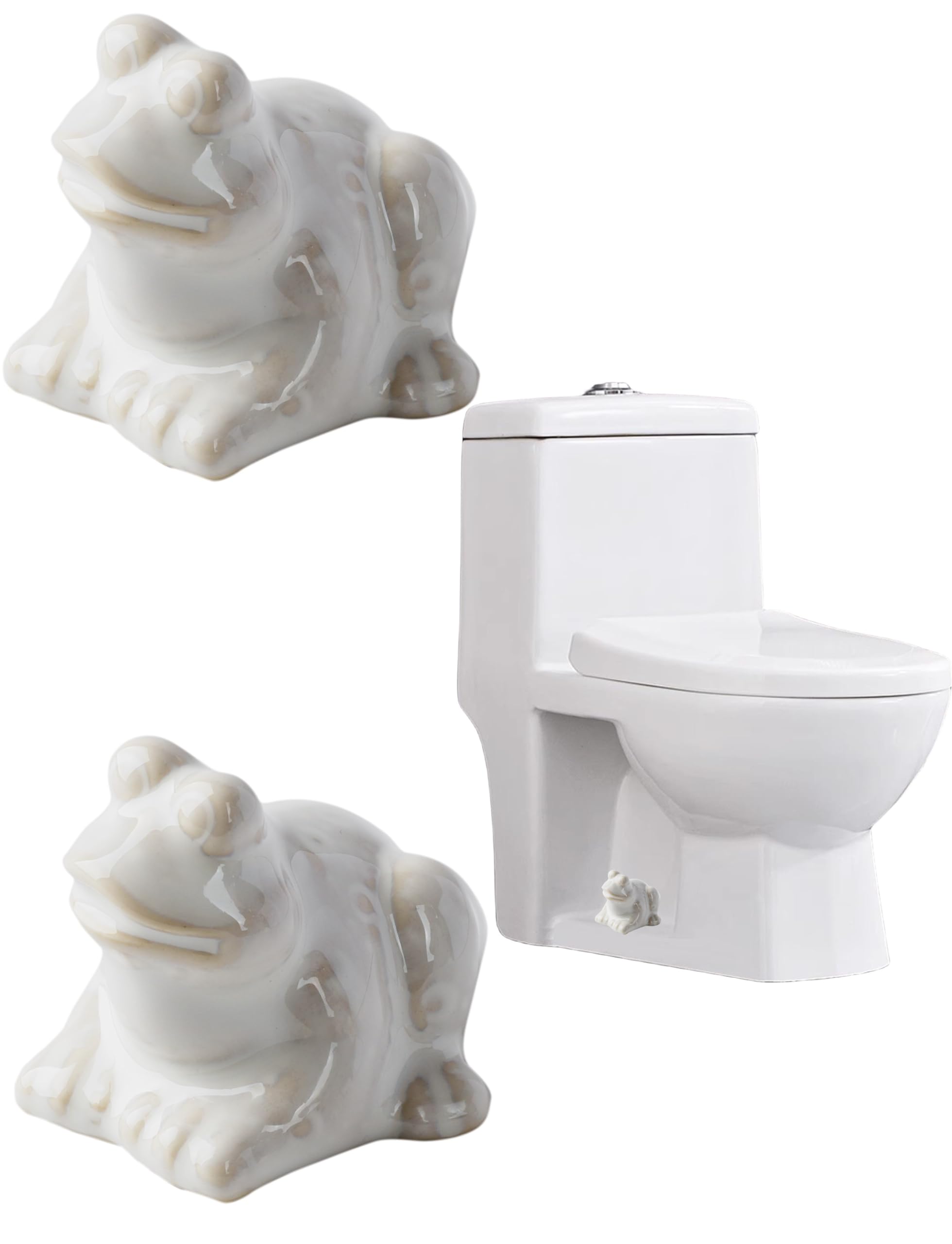 White Ceramic Frog Toilet Floor Bolt Caps - Cute Bathroom Decor with Easy Installation | Fun Animal-Themed Toilet Accessories for Kids & Unique Bathroom Decor Ideas