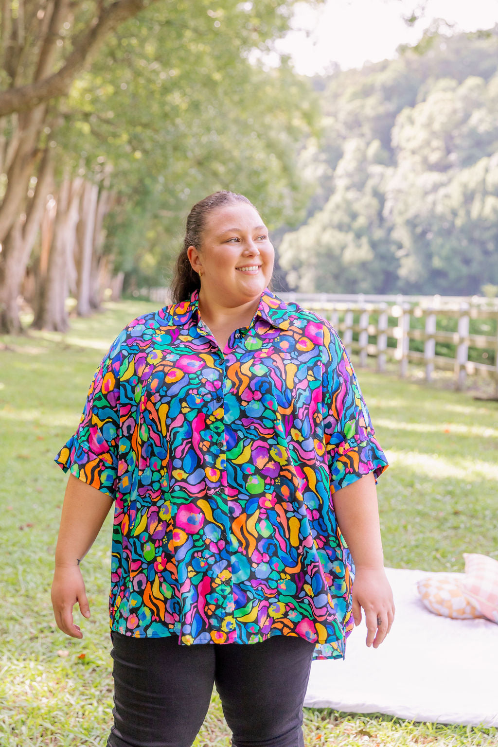 Kasey Rainbow Tammin Shirt - Stylish African Print Women's Top for Casual Wear & Summer Outfits