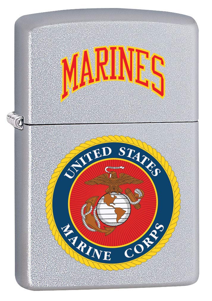 Zippo Lighter with USMC Marines Logo - Satin Chrome 80400 | Windproof Refillable Metal Lighter for Camping, Hiking & Outdoor Adventures