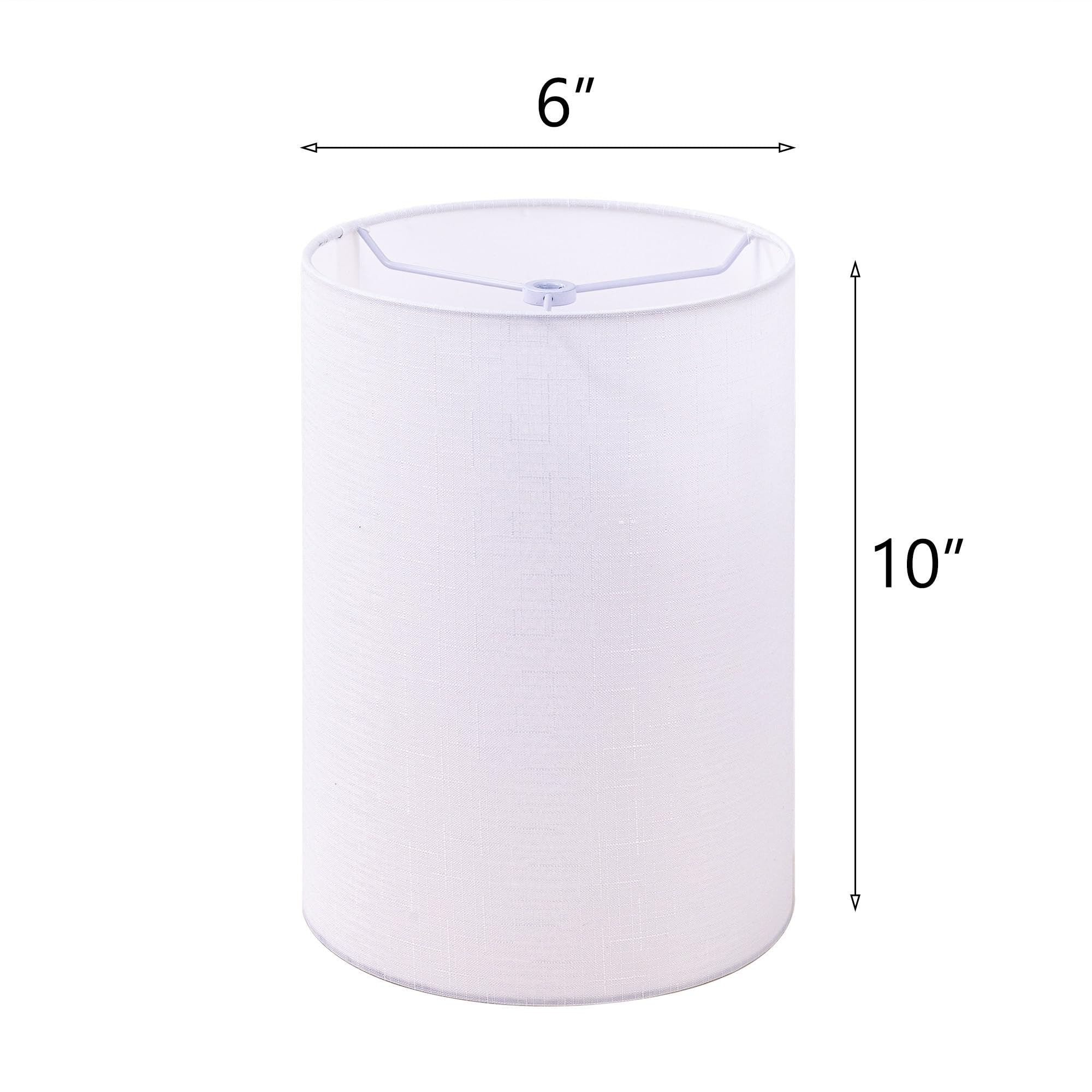 Wellmet White 6x6x10 Inch Drum Lampshade - No Assembly Required, Classic Modern Fabric Lamp Shade for Table, Bedside & Floor Lamps - Perfect for Living Room, Bedroom & Office Decor - Spider Fitter Included