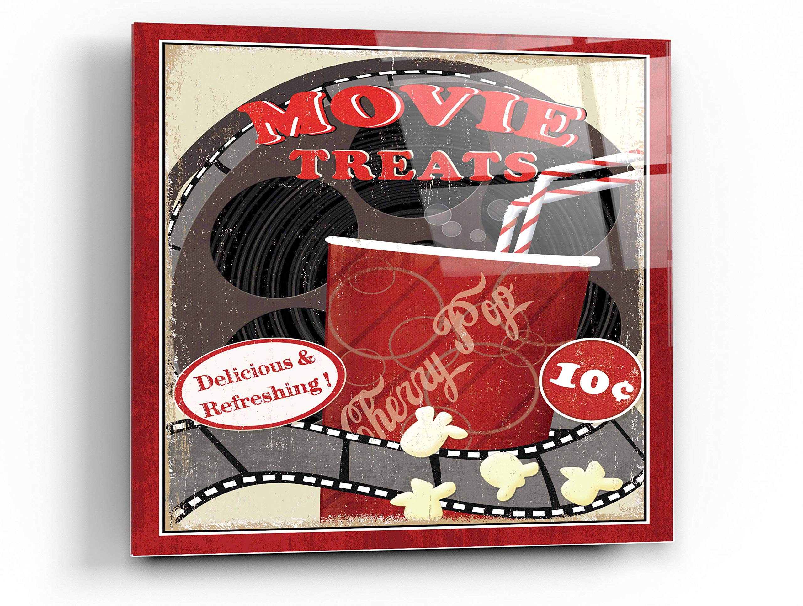 At the Movies II by Veronique Charron - 36x36 Inch Acrylic Glass Wall Art Painting, Modern Home Decor for Living Room, Bedroom & Office - Pop Art Movie Theater Inspired Canvas Print