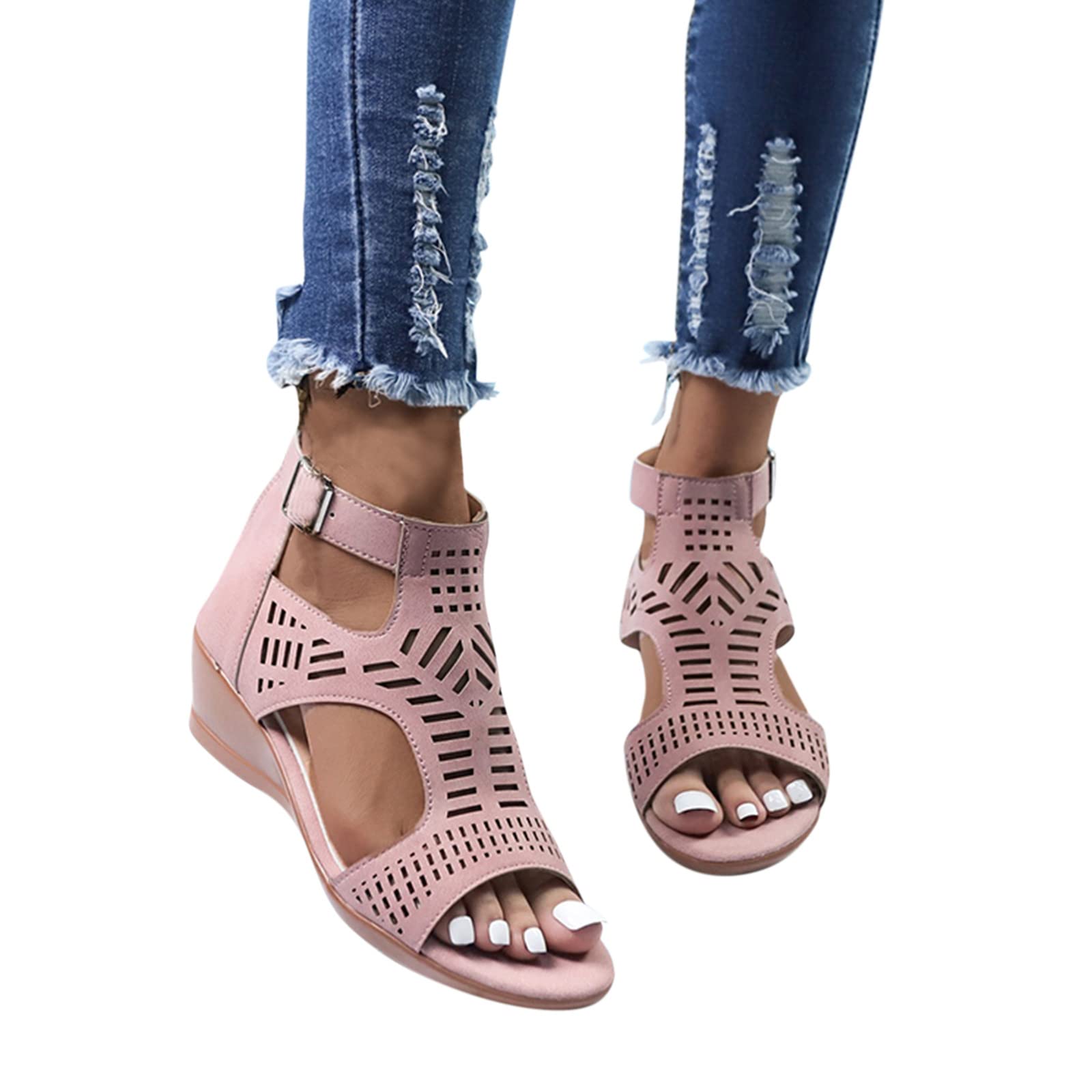 Women's Casual Buckle Cutout Peep Toe Wedge Heel Sandals - Stylish Summer Shoes for Beach, Party & Everyday Wear