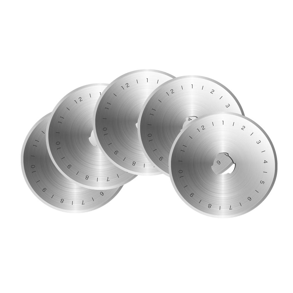 ECYC 5-Piece 45mm Rotary Cutter Set - Round Blade Fabric Cutter for Patchwork, Leather Craft & Quilting - Sharp Replacement Roller Blades for Sewing, DIY & Professional Tailoring Projects