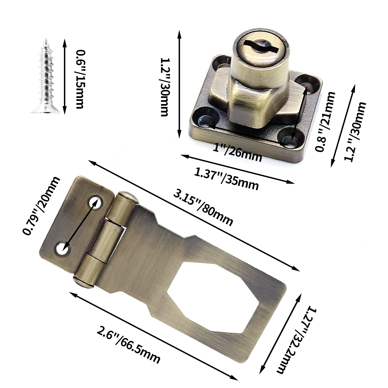 Premium Bronze Key Lock Cabinet Door Hasp Set - Heavy Duty Security Latch for Home, Office & Storage (2-Pack) - Ideal for Cabinets, Toolboxes, Sheds & Furniture Protection