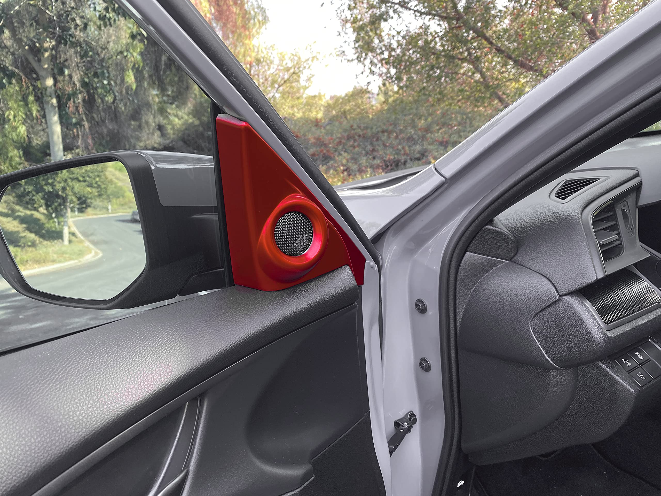 Xotic Tech A-Pillar Speaker Door Audio Cover Trim - Sporty Red - Compatible with 2016-2021 Honda Civic 10th Gen - Custom Car Interior Upgrade for Enhanced Audio Experience