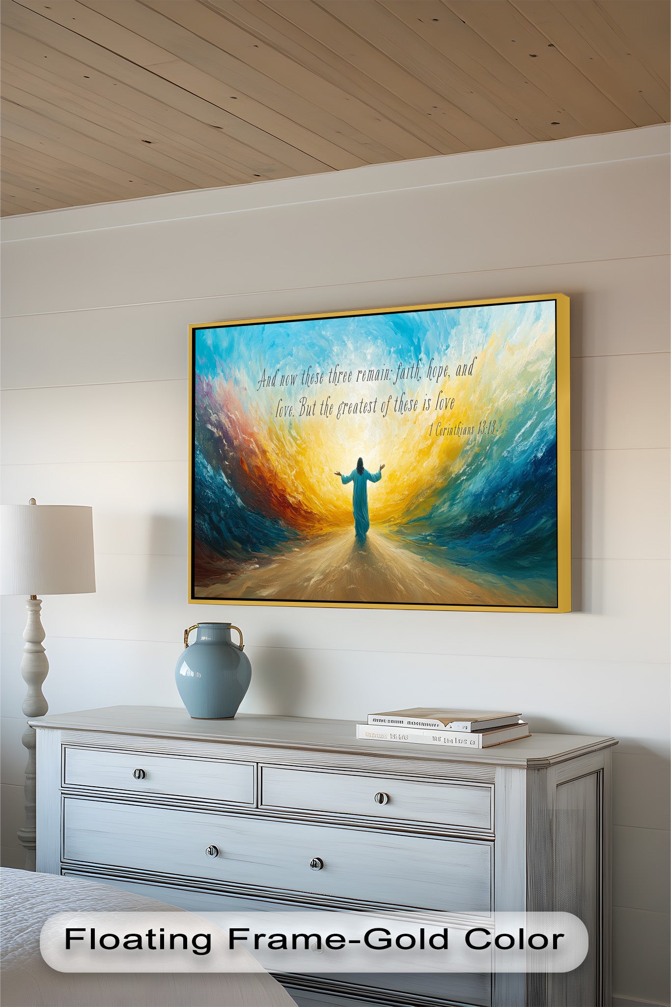 1 Corinthians 13:13 Faith Hope Love Bible Verse Oil Painting - Christian Home Decor, Church Wall Art, Inspirational Gift for Weddings & Baptisms