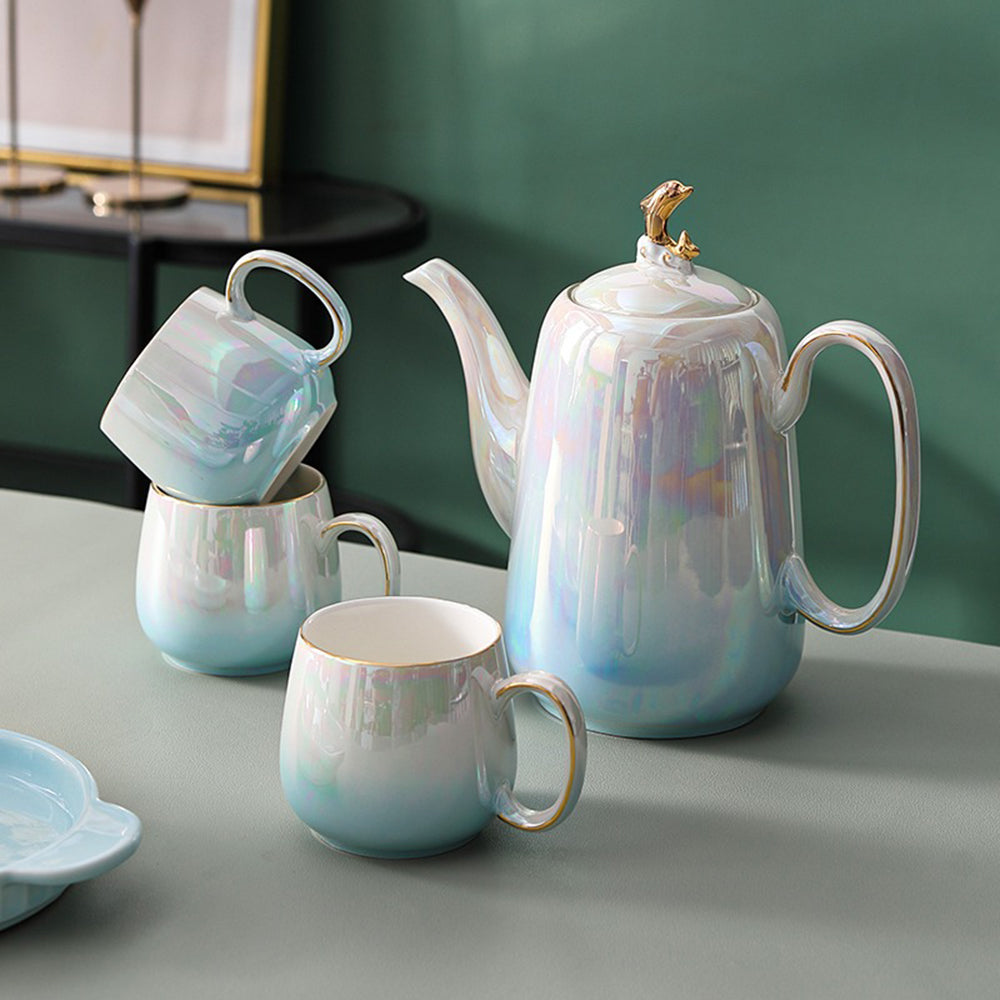 Gradient Blue Pearl Glaze Modern Tea Set - Elegant Ceramic Teapot with Cups for Afternoon Tea, Gifts & Home Decor