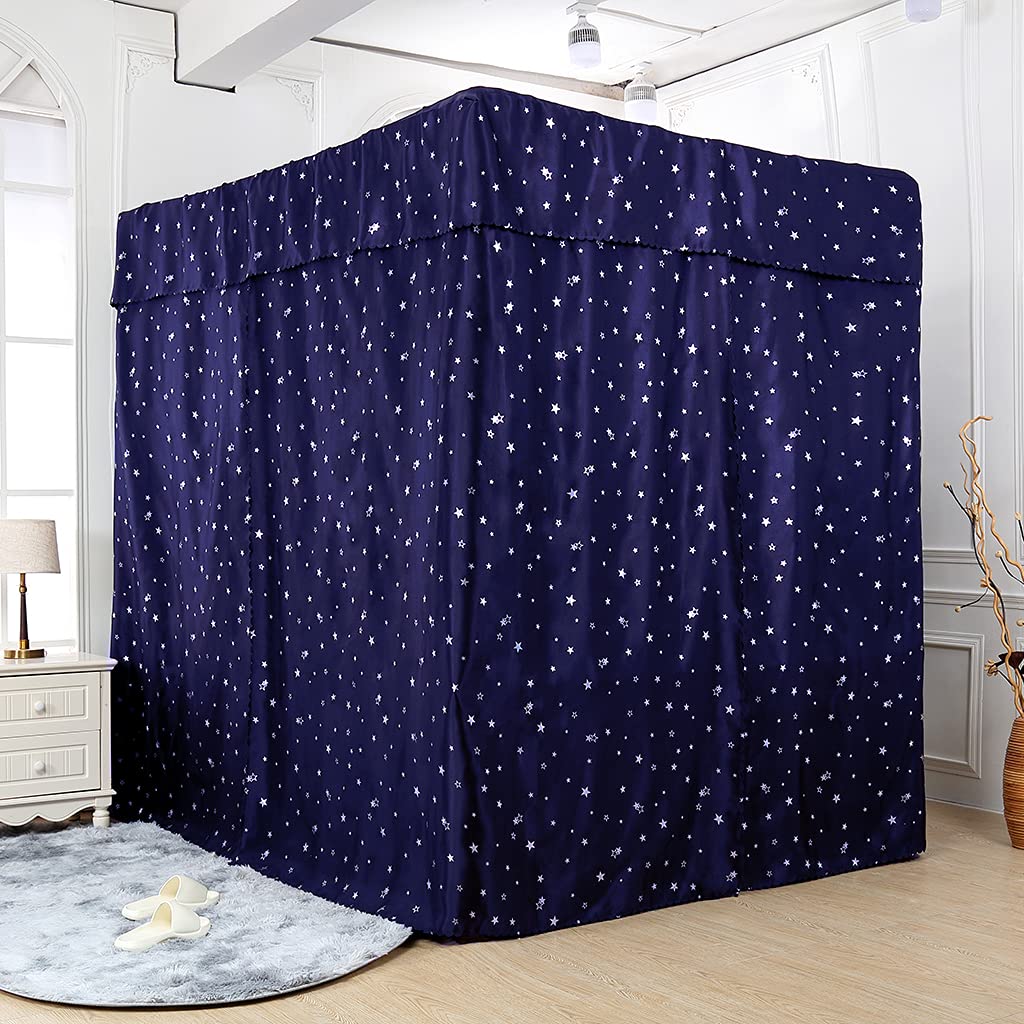 Elegant Blue Star-Pattern 4-Poster Bed Canopy - Romantic Bedroom Decor for Adults, Girls & Boys - Perfect for Kids' Rooms, Dorm Decor & Gift Giving (Full Size, Blue Star Design, 1 Set)