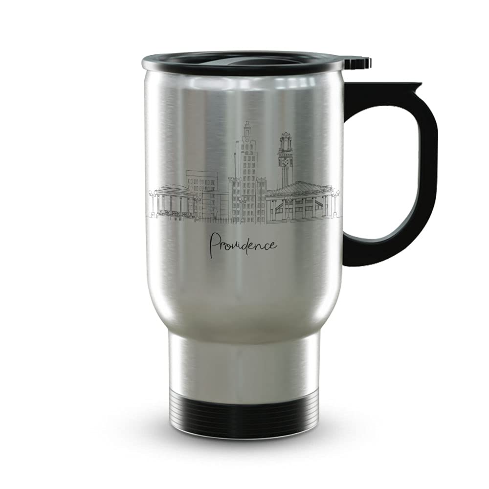 TJ Originals - 14oz Stainless Steel Travel Mug with Handle | Providence Skyline Design | Insulated Coffee Cup for Hot & Cold Drinks | Perfect Travel Souvenir & City-Themed Gift for Coffee Lovers | Ideal for Commuting, Camping and Office Use