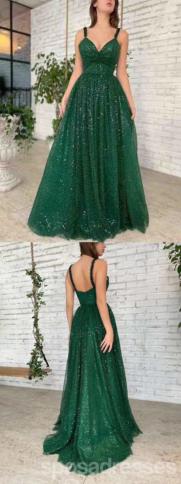 Elegant Green A-Line V-Neck Long Prom Dresses for Women - Affordable Formal Evening Gowns for Homecoming, Ball & Special Occasions