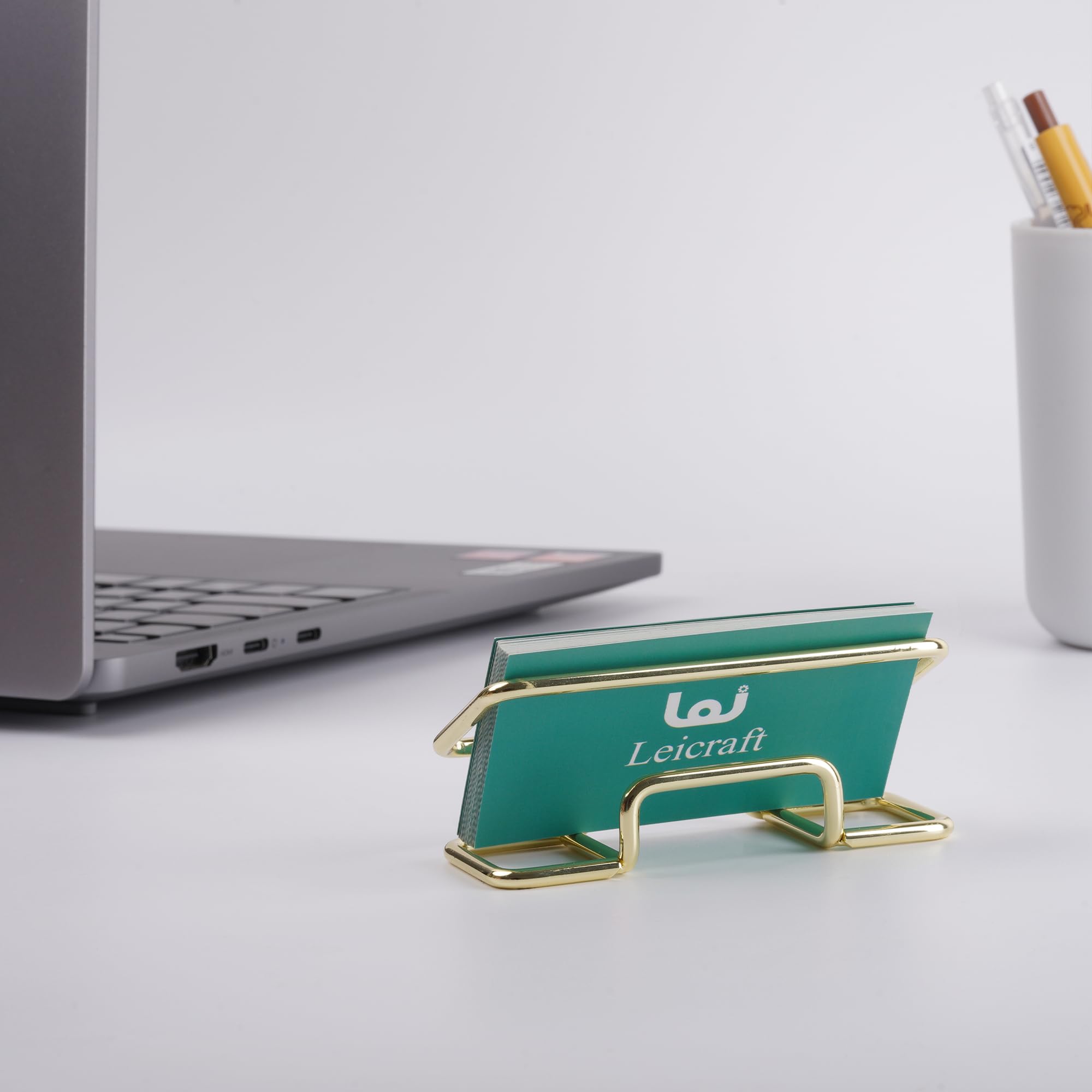 Elegant Golden Metal Business Card Holder for Desk - Stylish Office Organizer for Men and Women - Perfect for Professional Meetings, Networking Events & Office Decor