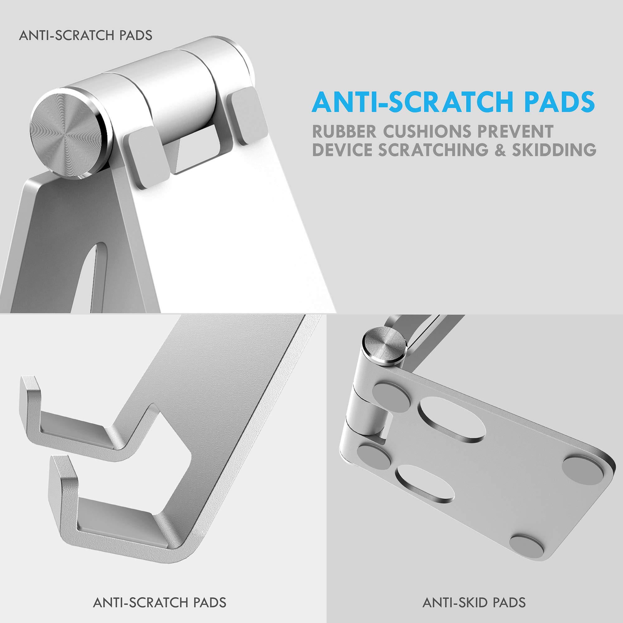 Aduro U-Rise Adjustable & Foldable Aluminum Phone Stand - Universal Cell Phone Holder for Desk, Tablet, iPhone, Samsung - Portable & Sturdy Silver Stand for Work, Watching Videos, Video Calls