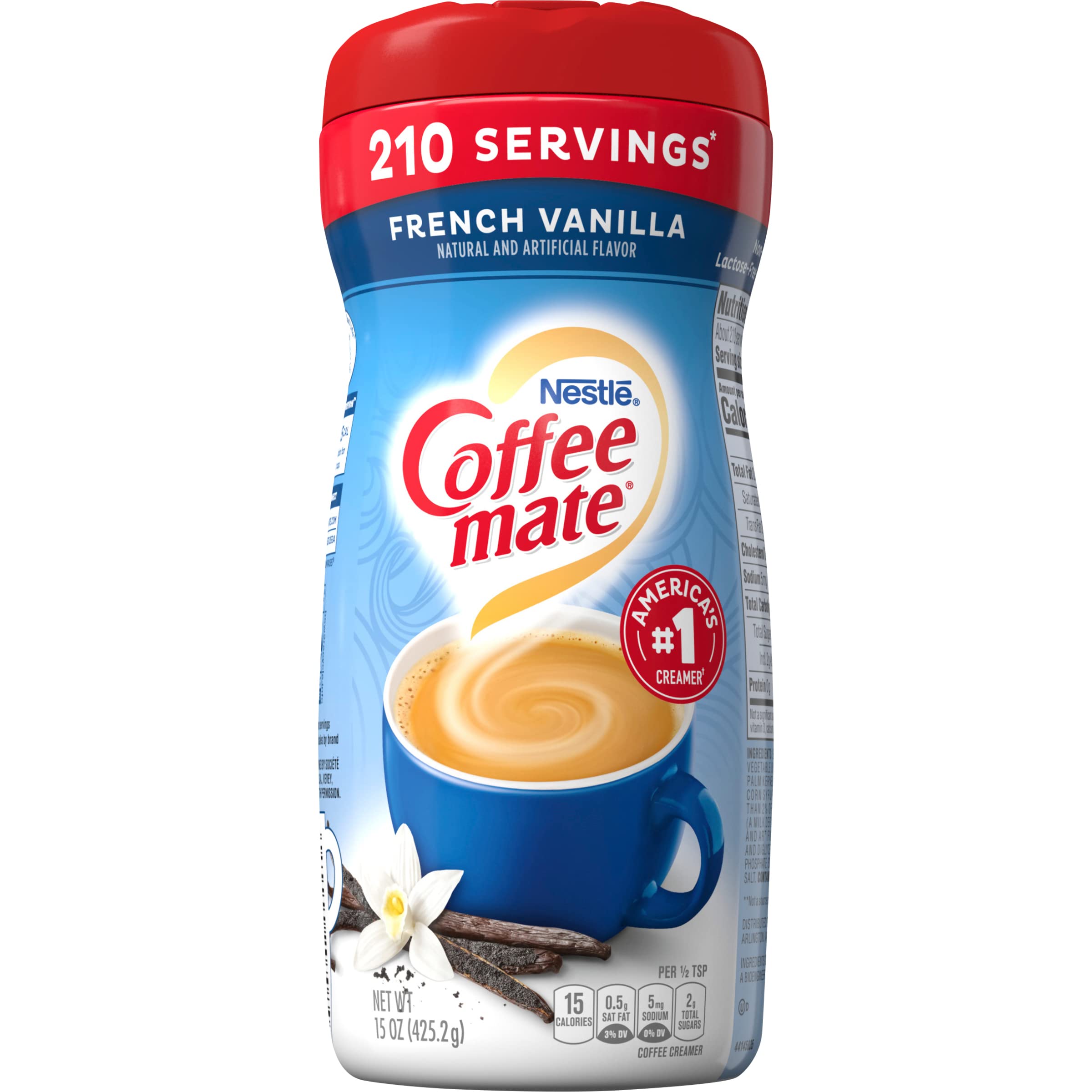 Coffee-Mate French Vanilla Powdered Coffee Creamer - 15 Oz (Pack of 6) | Non-Dairy Creamer for Coffee, Tea & Baking | Perfect for Home, Office & Cafes
