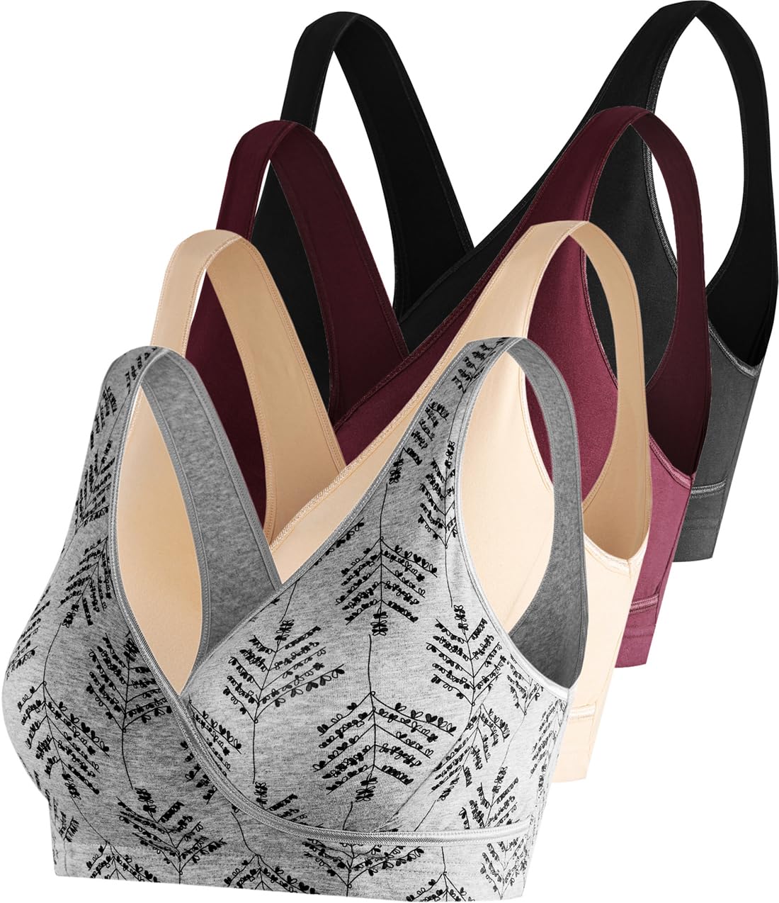 SUIEK 4 Pack Nursing Sleep Bra - Maternity Bralette for Breastfeeding - Ultra Soft Cotton Nursing Bras for Comfort - Perfect for Nighttime Nursing & Postpartum Recovery