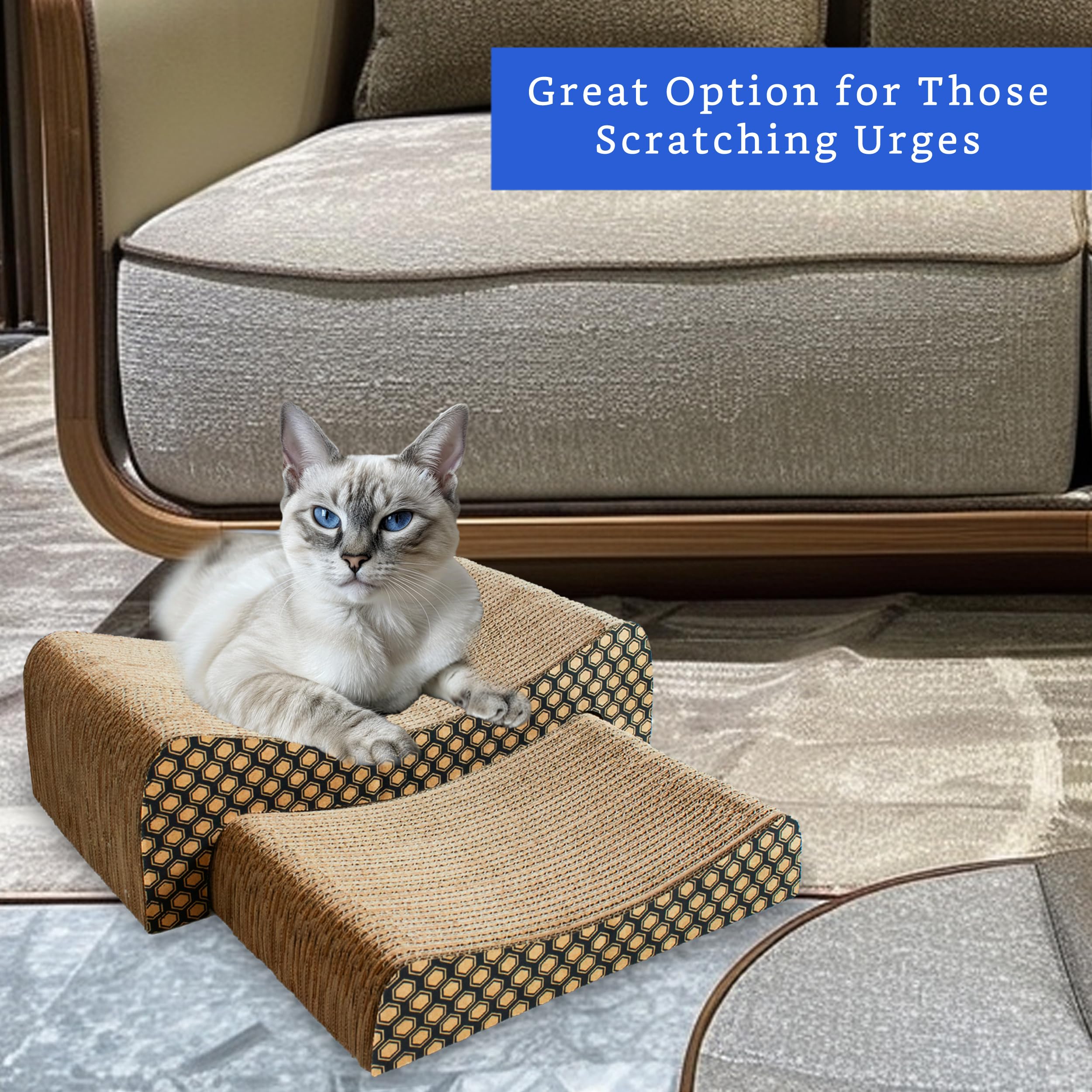 2-in-1 Cat Scratcher Board & Pad for Indoor Cats - Durable Cardboard Scratching Post with Catnip - Perfect for Living Room, Bedroom or Office Use