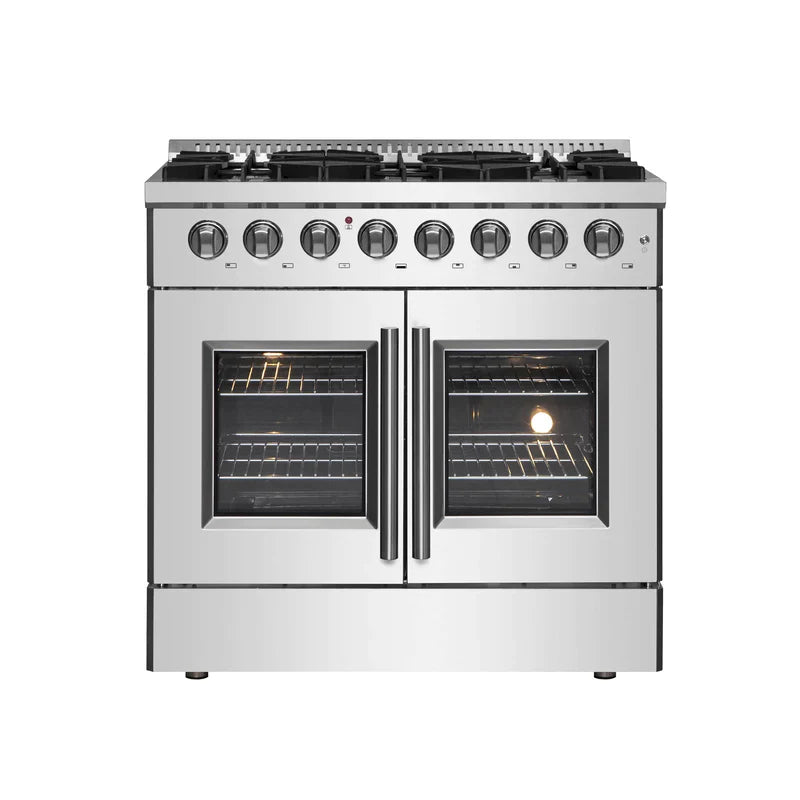 Forno 36 Inch Galiano Dual Fuel Range - 6 Gas Burners, 83,000 BTU, French Door Electric Oven, Stainless Steel (Model FFSGS6356) - Perfect for Home Kitchens & Professional Cooking