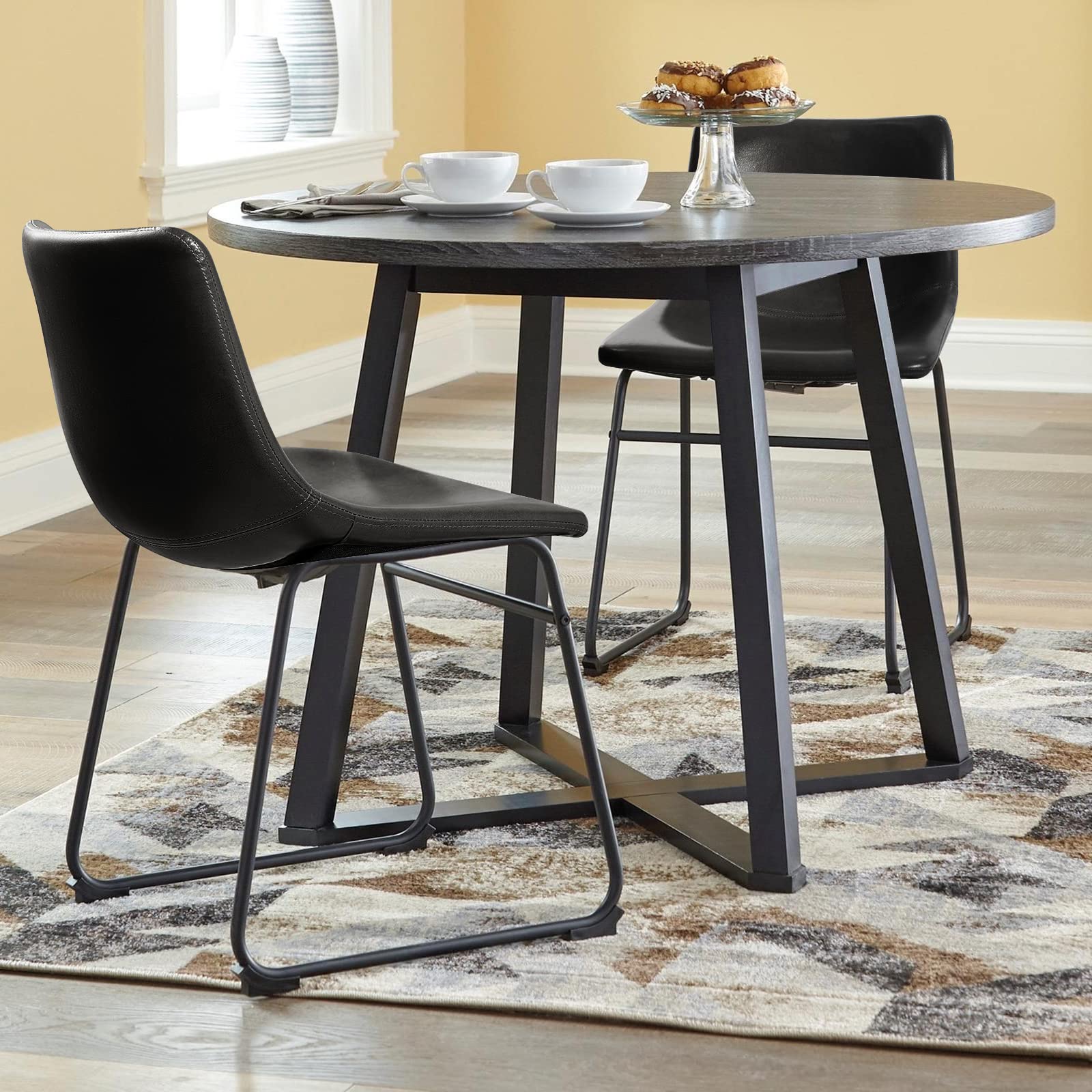 LEMBERI Faux Leather Dining Chairs Set of 2 - 18 Inch Modern Kitchen & Dining Room Chairs with Backrest, Metal Legs & Comfortable Upholstered Seat - Perfect for Small Spaces, Breakfast Nooks & Contemporary Home Decor