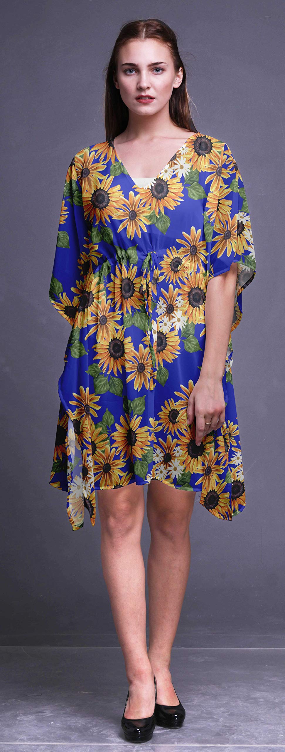 Bimba Women's Short Caftan Midi Dress - Beach Cover Up, Swimwear Wrap, Boho Summer Dress for Pool, Vacation & Resort Wear