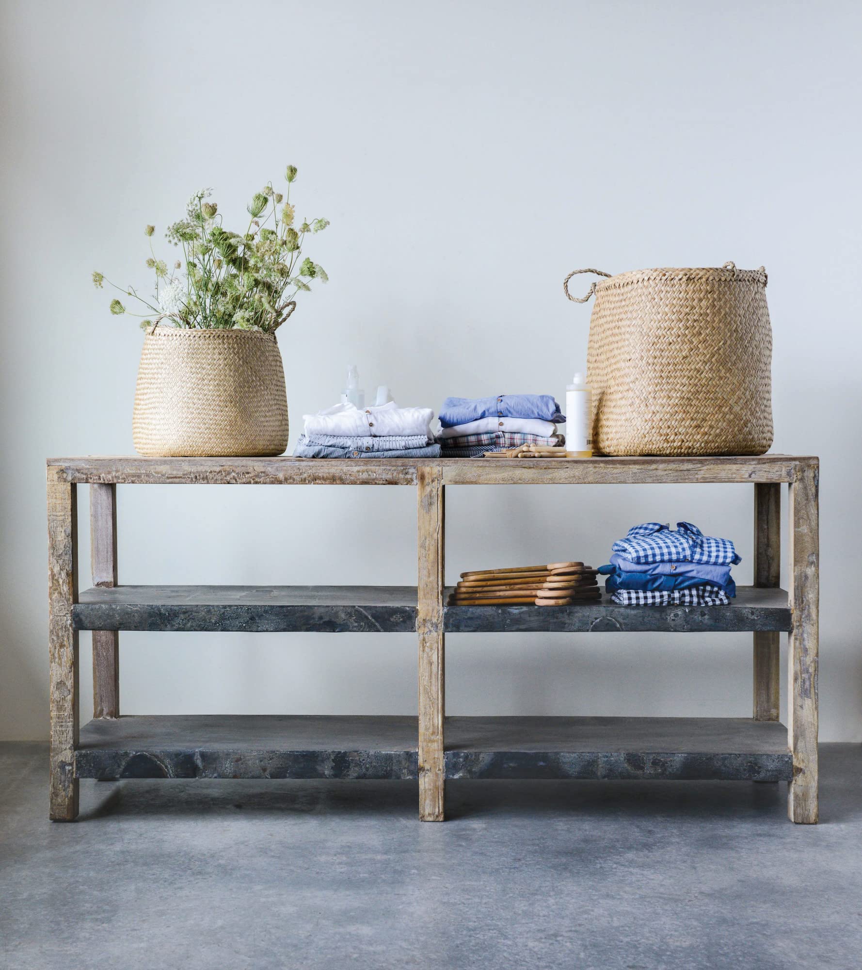 Reclaimed Wood Credenza with 2 Metal Shelves - Unique Vintage Home Office Furniture for Living Room & Dining Room Storage