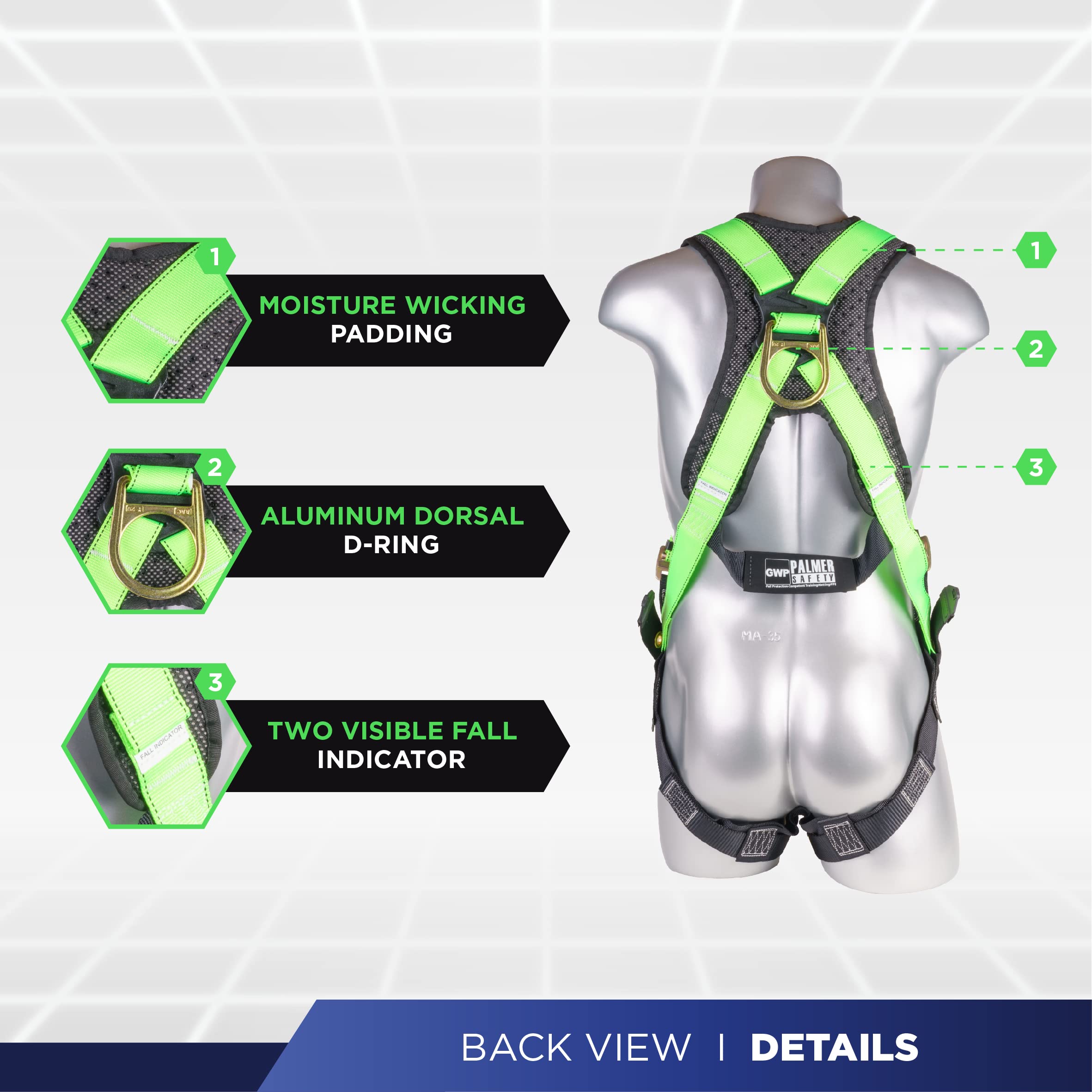 Palmer Safety Fall Protection Harness Kit - Construction Safety Harness with Adjustable Lanyard & D-Ring Extender | OSHA Compliant for Roofing, Scaffolding & Industrial Work