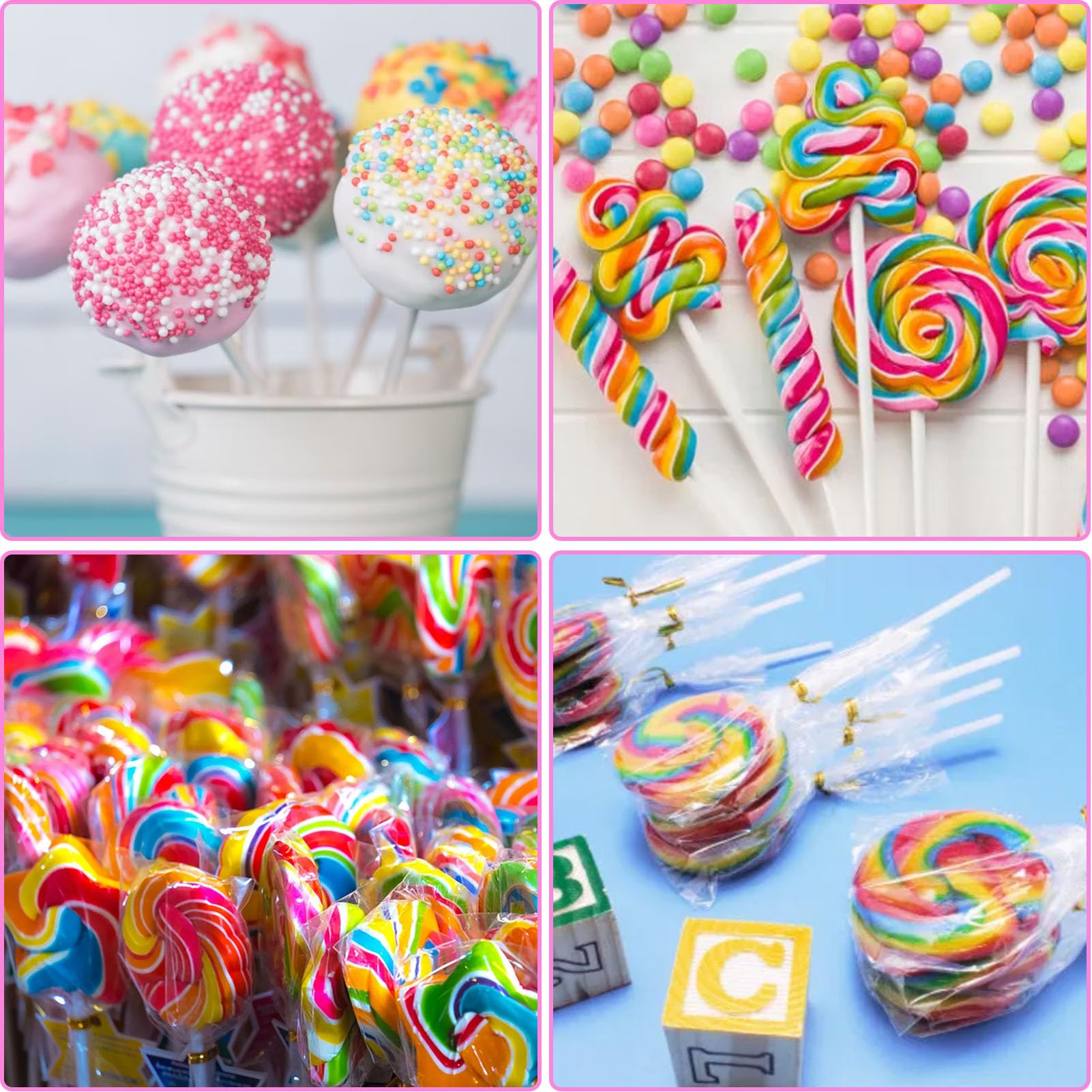 600Pcs Cake Pop Sticks Kit - 200 Lollipop Sticks, 200 Wrappers & 200 Twist Ties for Candy, Chocolate & Cookie Wrapping - DIY Baking Supplies for Parties, Gifts & Dessert Decorating