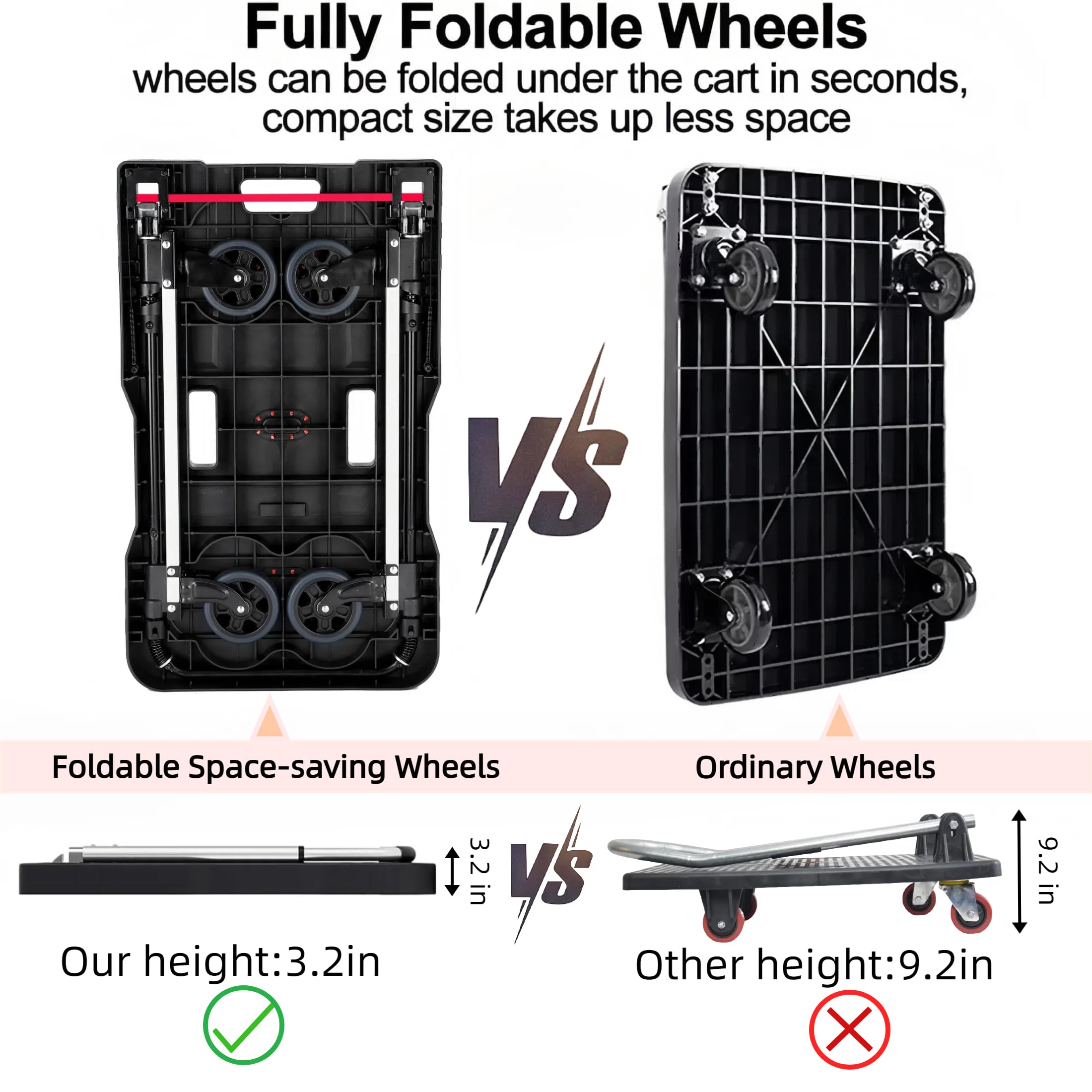 Heavy Duty Folding Hand Truck - 330 Lbs Capacity Adjustable Handle Luggage Cart | Portable Utility Dolly for Moving, Shopping, Travel & Office Use | Perfect for Home, Warehouse & Commercial Transport